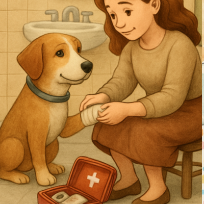 Dog gets paw wrapped during dog boarding stay in portland oregon