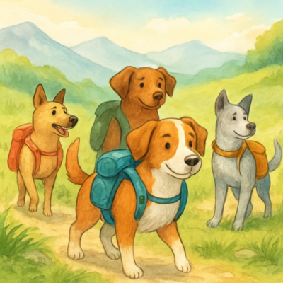 4 dogs on a Dog Adventure Portland