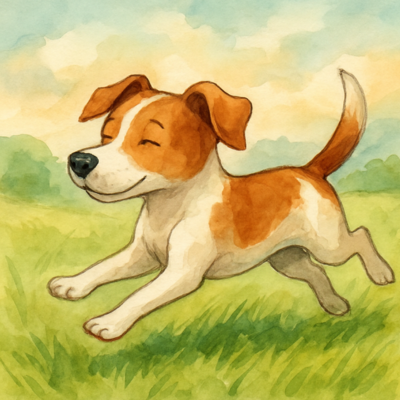 Dog plays in the grass during boarding