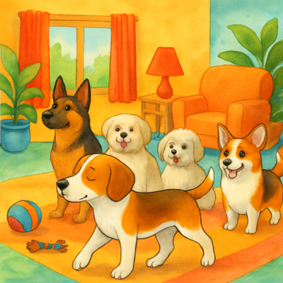 Dogs enjoy boarding in a home with other dogs