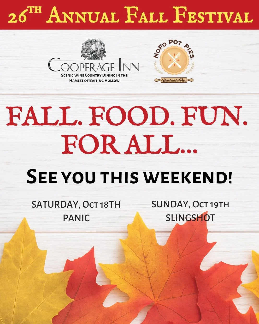Only TWO weekends left of Fall Fest fun! 🍁 Catch Panic and Slingshot rocking the stage this weekend 🎶

Doors open at 12pm. Music starts at 1pm. Don&rsquo;t let the fall vibes fade without one last cheers! 🍻

#Fall #FallFlavors #PumpkinSeason #Cozy