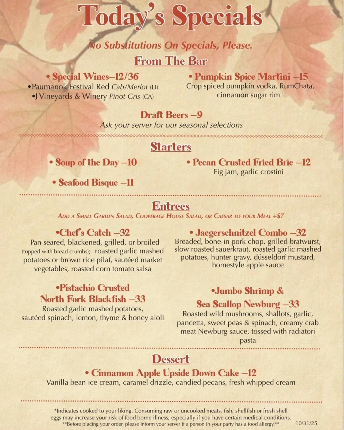 Happy Halloween Everyone! 🎃👻 Treat yourself to our limited-time specials, only available today 10/31 & tomorrow 11/1! 
JOIN US FOR RESTAURANT WEEK 11/2-11/9 with a special menu you won’t want to miss. Available for lunch and dinner! Stay
