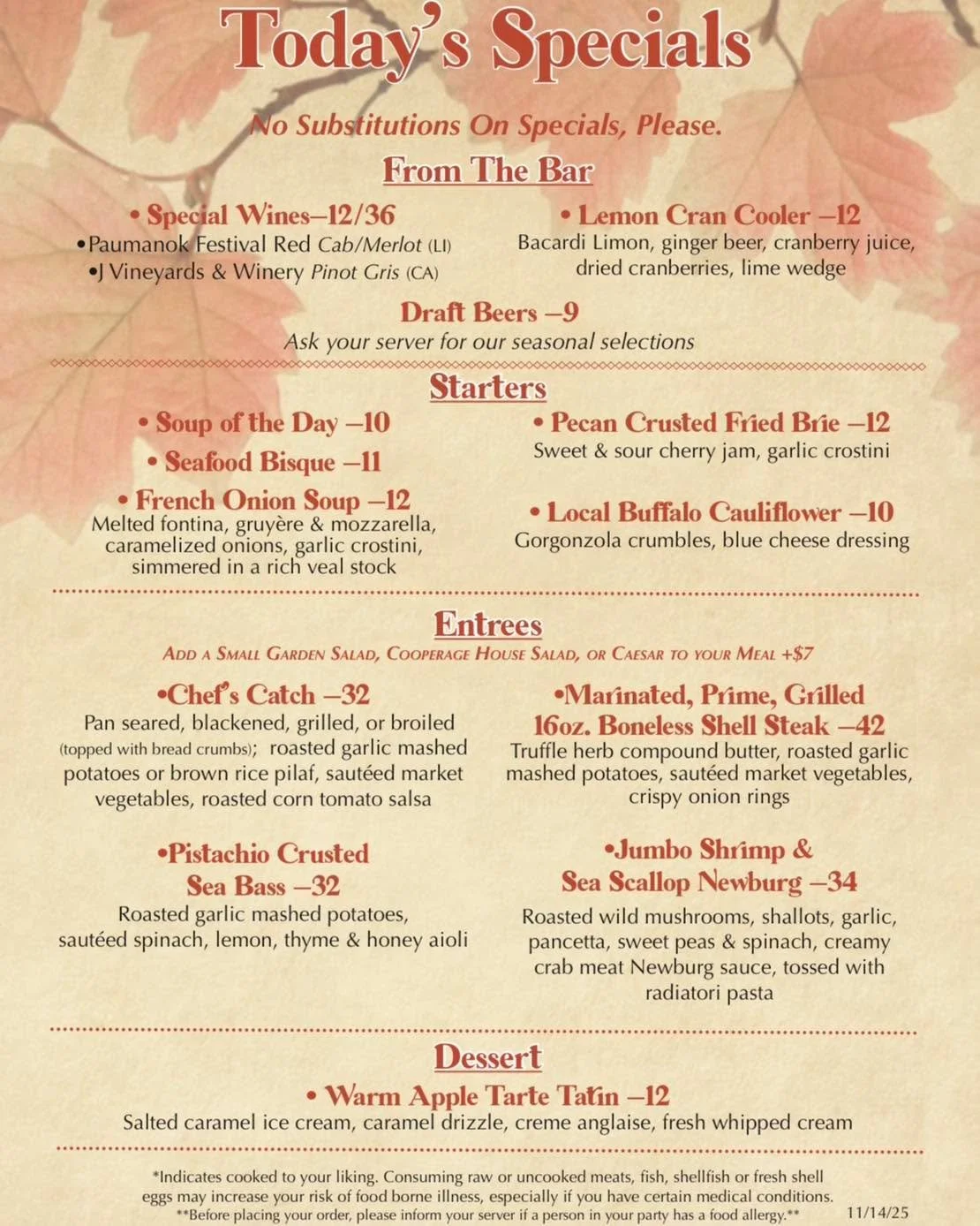 Weekly reset! 🔄 New specials hit the menu every Friday. Grab them while they last! Which one&rsquo;s calling your name? 

#lirestaurant #longislandrestaurant #EatLocal #farmtotable #weeklyspecials #CozyVibes #chefsspecials #locallysourced