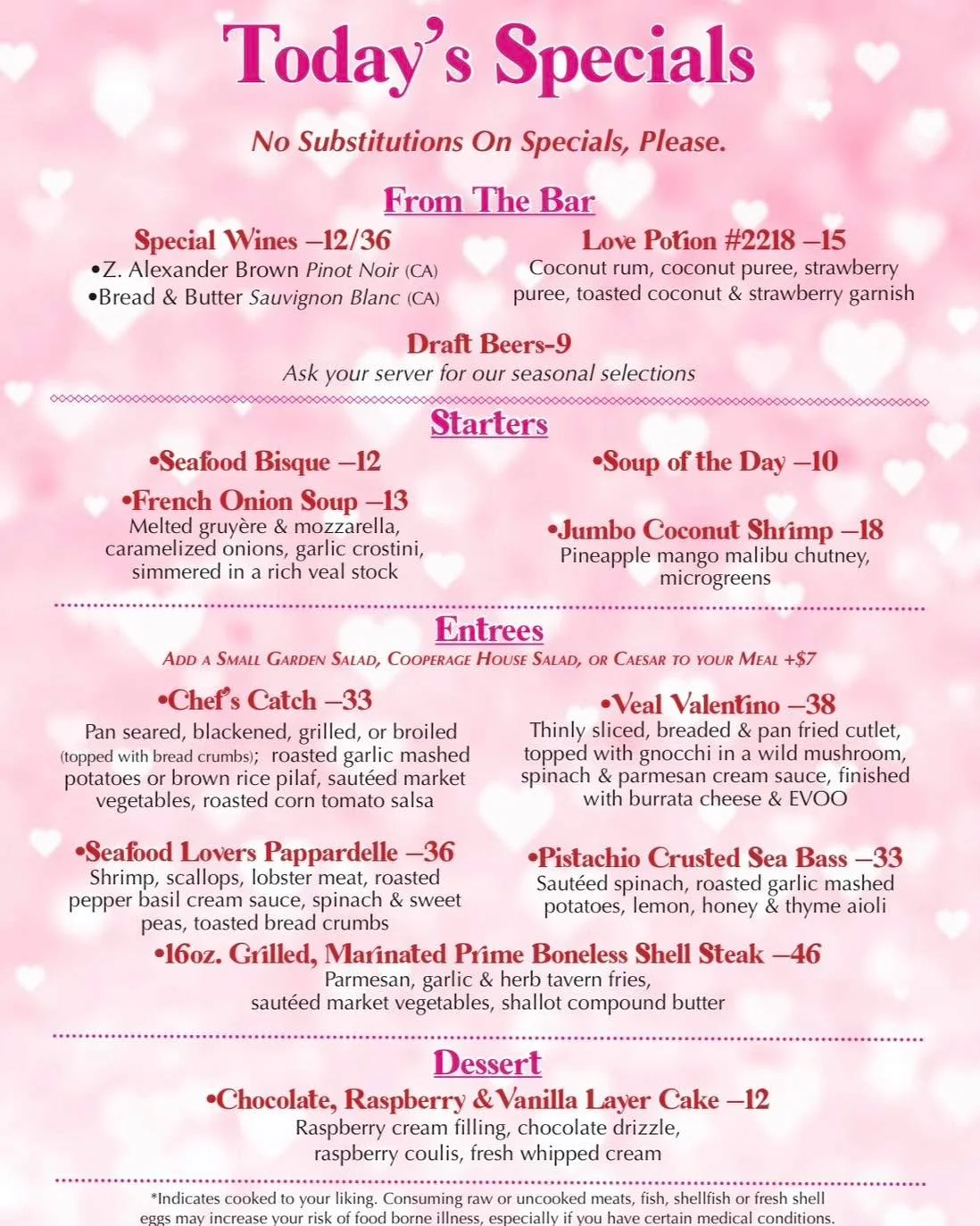 Love is on the menu all week 💕 Our weekly specials are here, featuring Veal Valentino paired with our Love Potion cocktail and more. Join us this week for flavors worth falling for 🍽️ 

#chefsspecials #weeklyspecials #valentinesday #dinewithus #nor