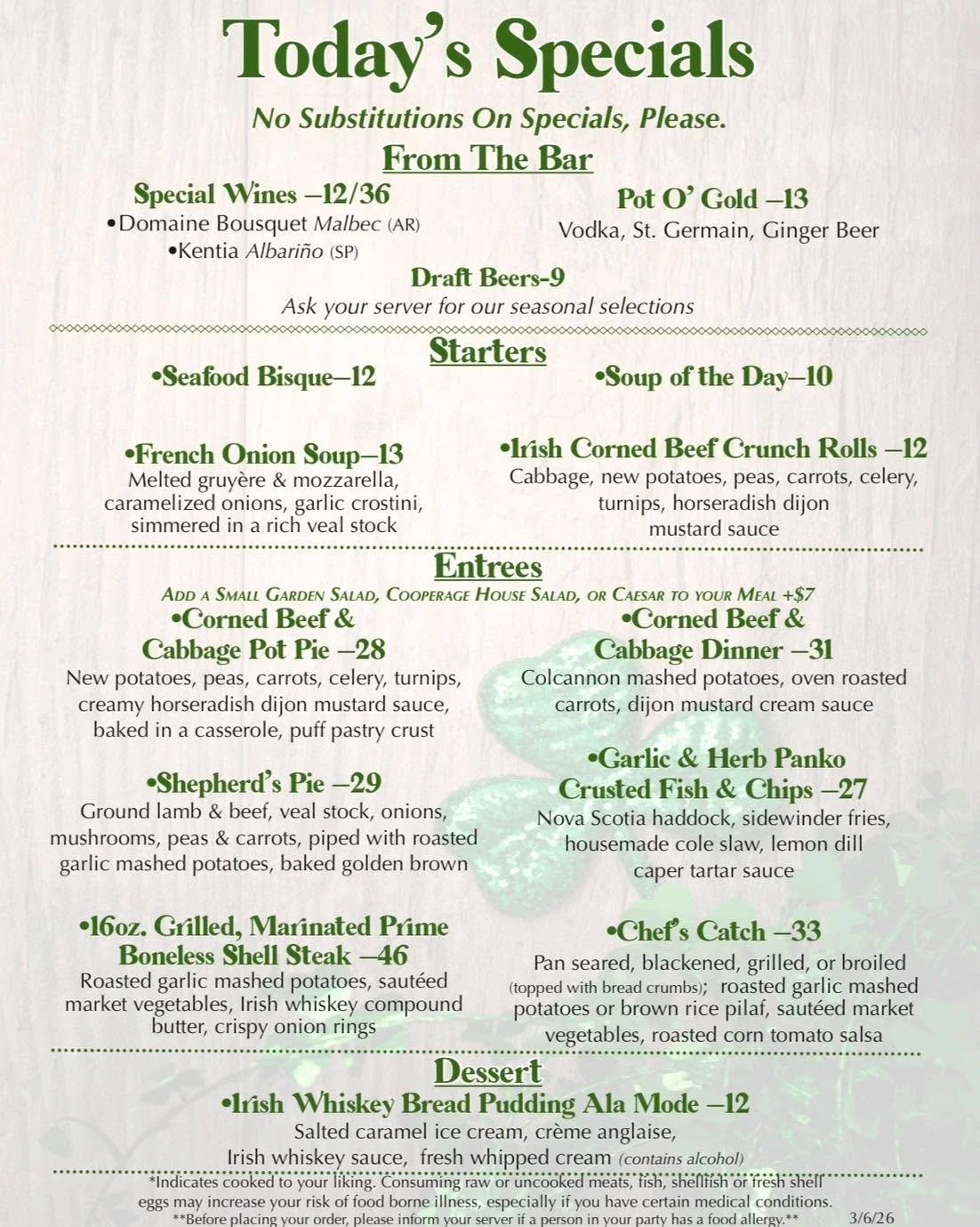 Shamrock your taste buds this week with our St. Patrick&rsquo;s Day specials! ☘️ Don&rsquo;t miss your chance to enjoy these lucky bites!

#stpatricksday #happystpattysday #stpatricks #stpattys