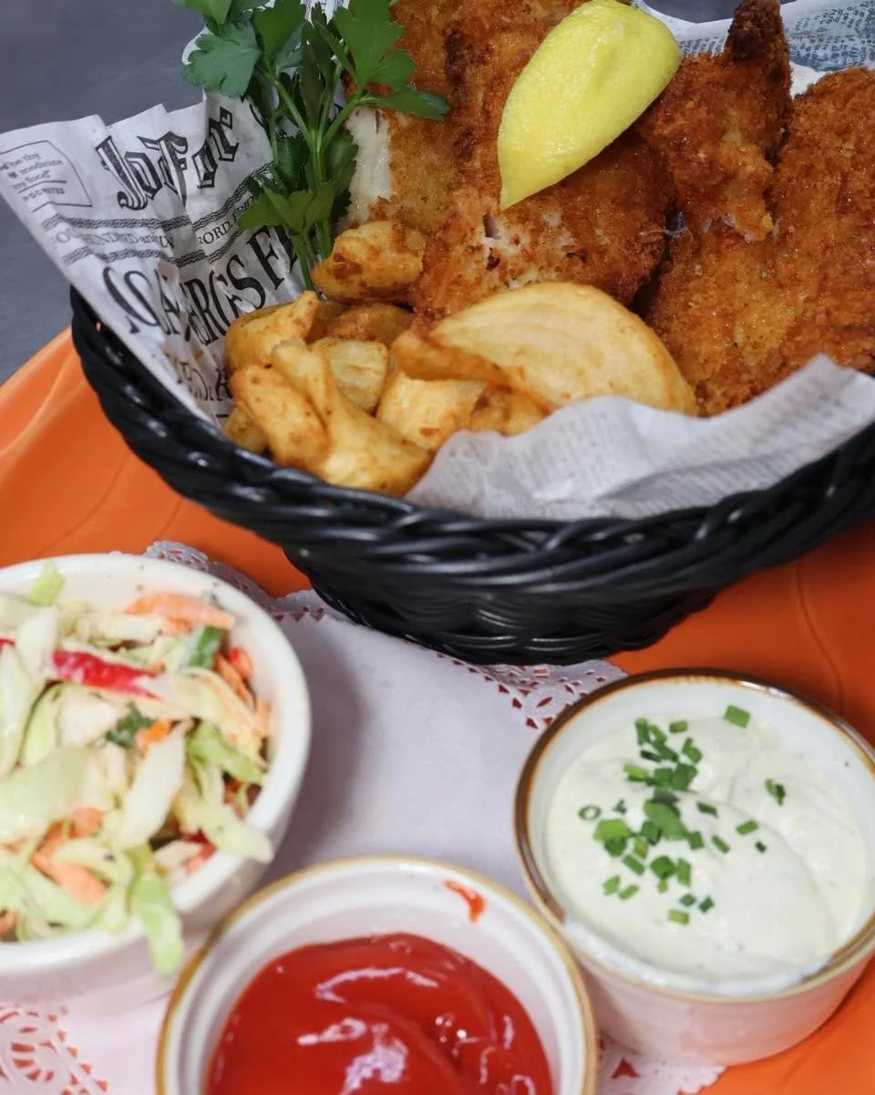 A wow-worthy special this week! Garlic &amp; Herb Panko Crusted Fish and Chips! Featuring Nova Scotia haddock, crispy sidewinder fries, housemade coleslaw, and lemon dill caper tartar sauce! 🤤