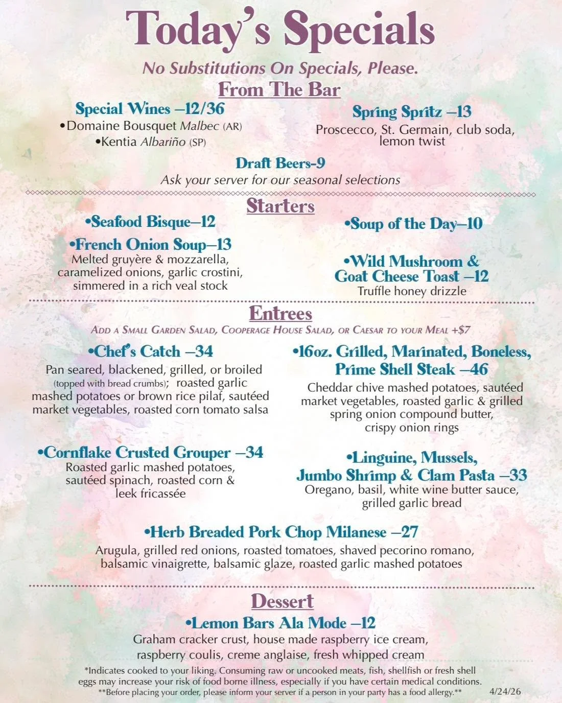 New specials just dropped but only for today and tomorrow! 🍽️ Stop by The Coop and treat yourself while they last. 

Plus, don&rsquo;t miss it&hellip; our LI Restaurant Week menu arrives THIS SUNDAY 4/26&ndash;5/3!
#restaurantweek #longislandrestaur