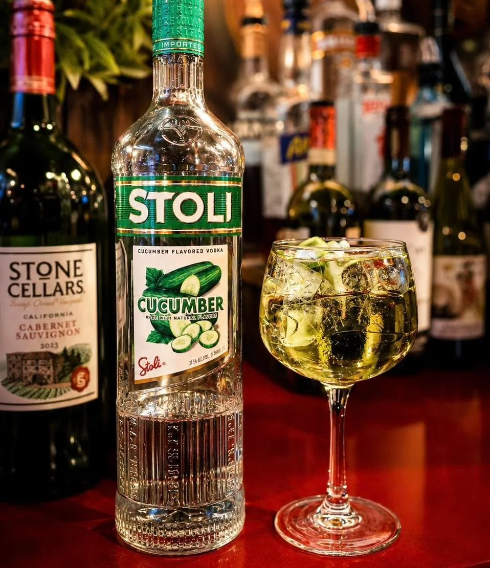 This is our Cucumber Apple Spritz 🍏 Made with cucumber vodka, sour apple schnapps, apple juice &amp; club soda has been a huge hit these past few weeks! Stop in, sip on something refreshing, and enjoy a spritz made for warm weather days ☀️