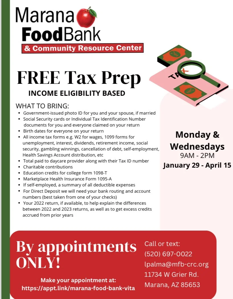 FREE Tax Prep — Marana Food Bank & Community Resource Center