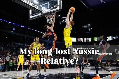 I never knew that I had a 6&rsquo;7 red headed cousin from Australia who happens to also be a UM player? 🤣 Time to buy a jersey! @o.goodman_ 

@umichbball #goodman #goblue