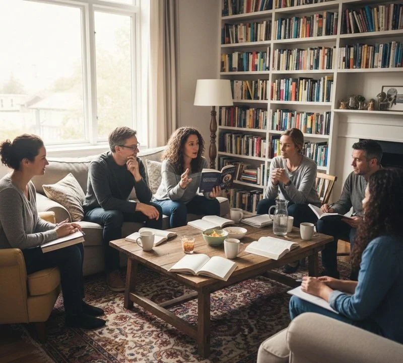A group at a book club meeting.