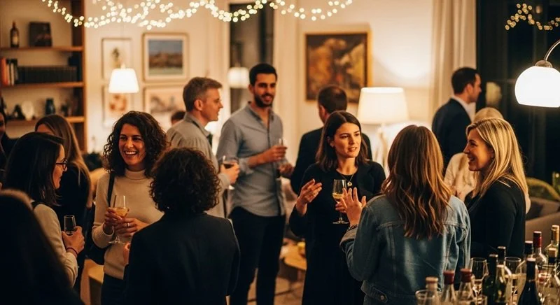 People conversing at a party.