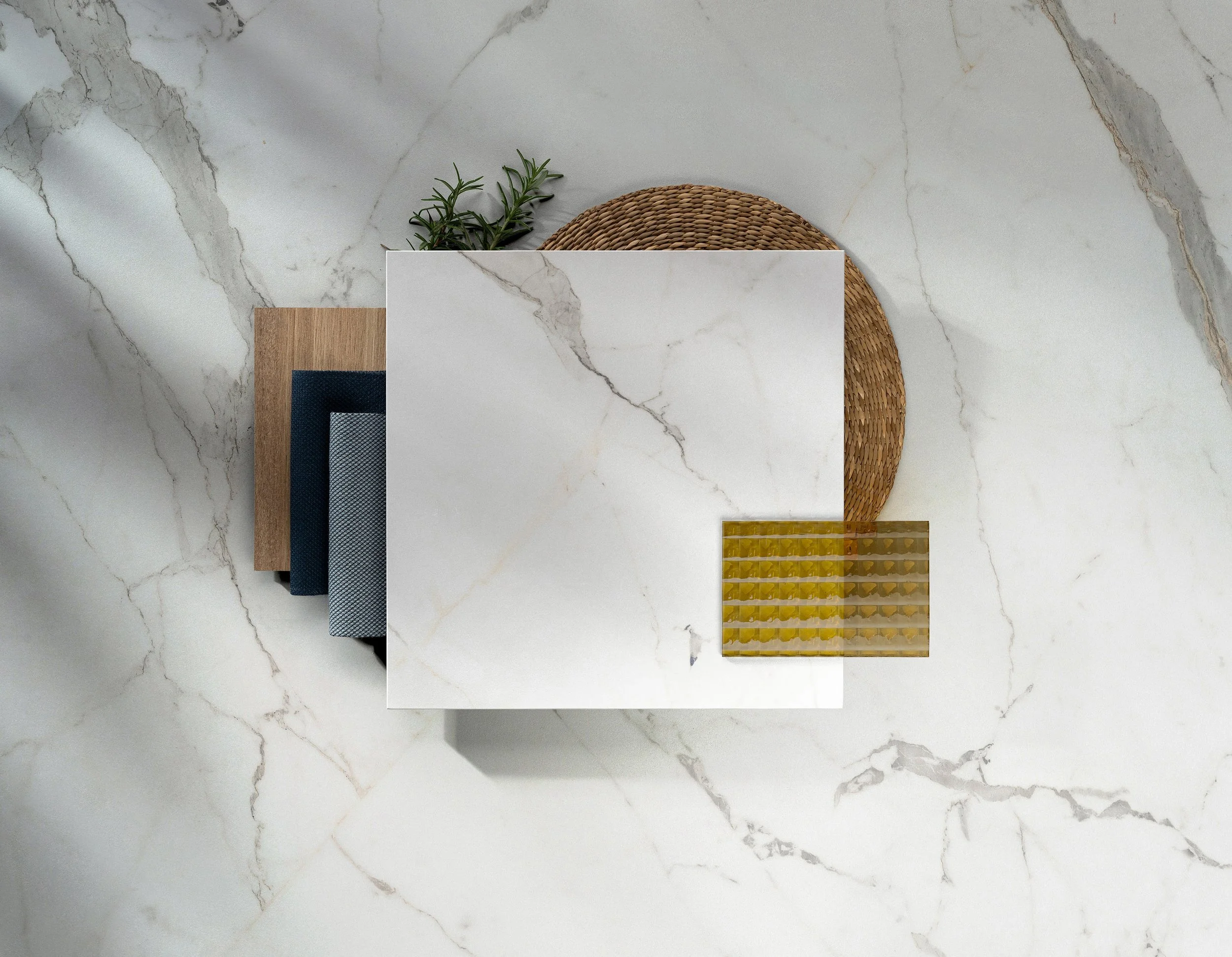 Mood board of dekton onirika for shower walls.