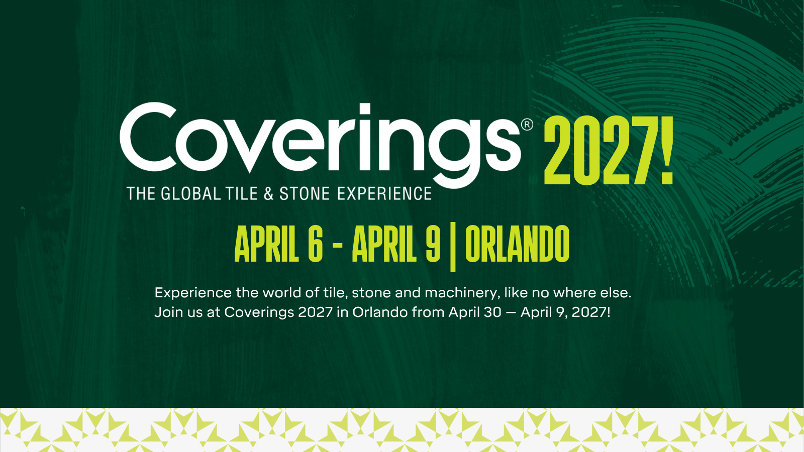 Official Coverings 2027 Ambassador graphic for Lais Luz, featuring the Global Tile and Stone Experience in Orlando, Florida, April 6-9, 2027.