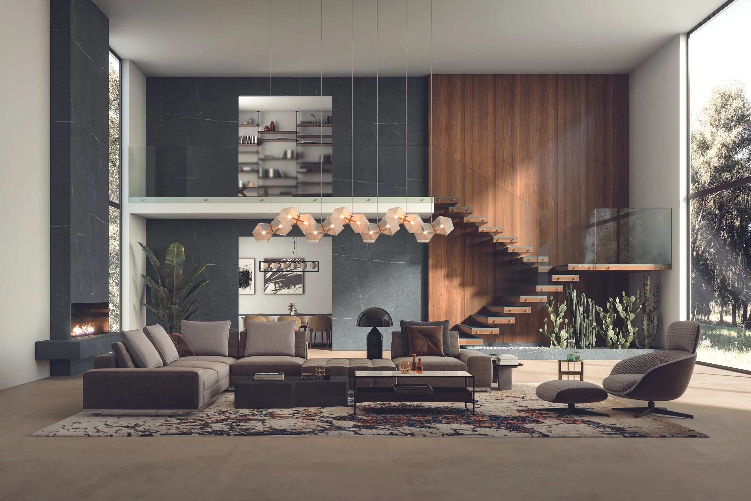 Add a luxurious touch to your Sarasota property with wall cladding featuring the Atlas Plan Soapstone Dark Hammered finish, sourced from high-end Italian slabs. The charcoal hue and hammered texture create a visually stunning effect, especially when