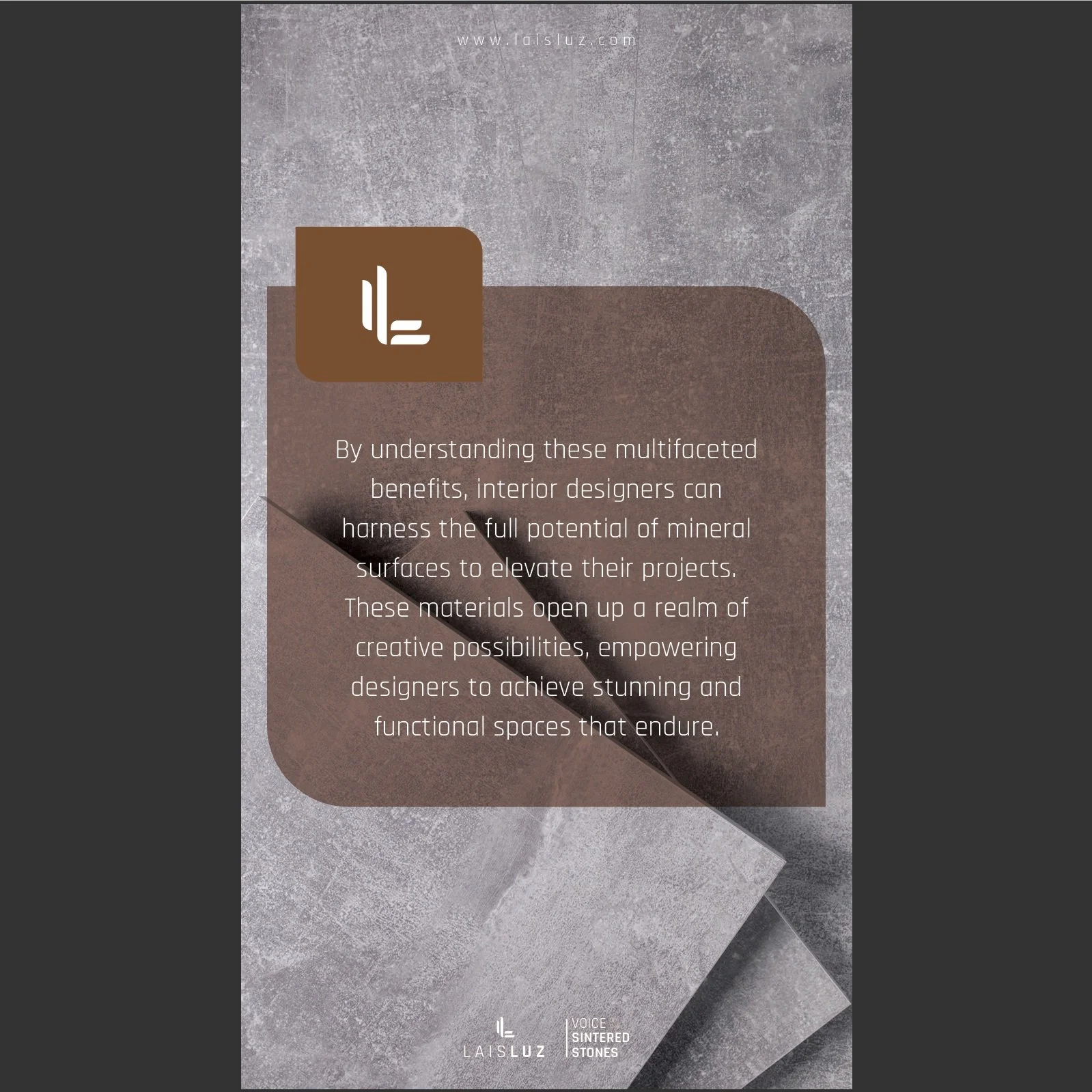 Lais Luz free digital guide displayed on a tablet next to a coffee cup, titled The Art of Spotting a Mineral Surfaces Specialist.