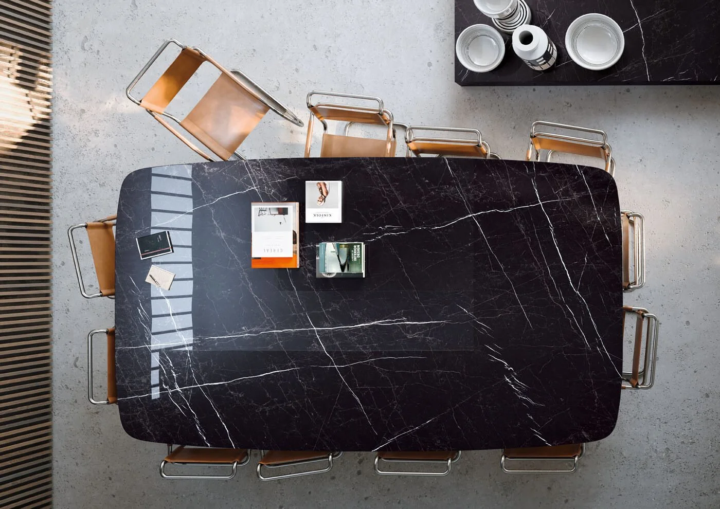 Black maquina marble effect large format porcelain