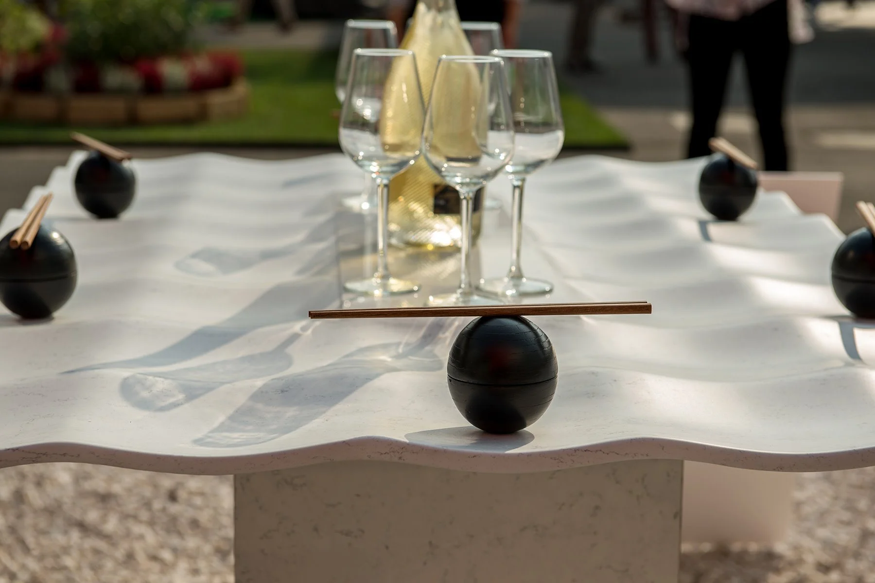 One-of-a-kind custom table crafted from Lapitec Sintered Stone, showcasing unique design and craftsmanship.