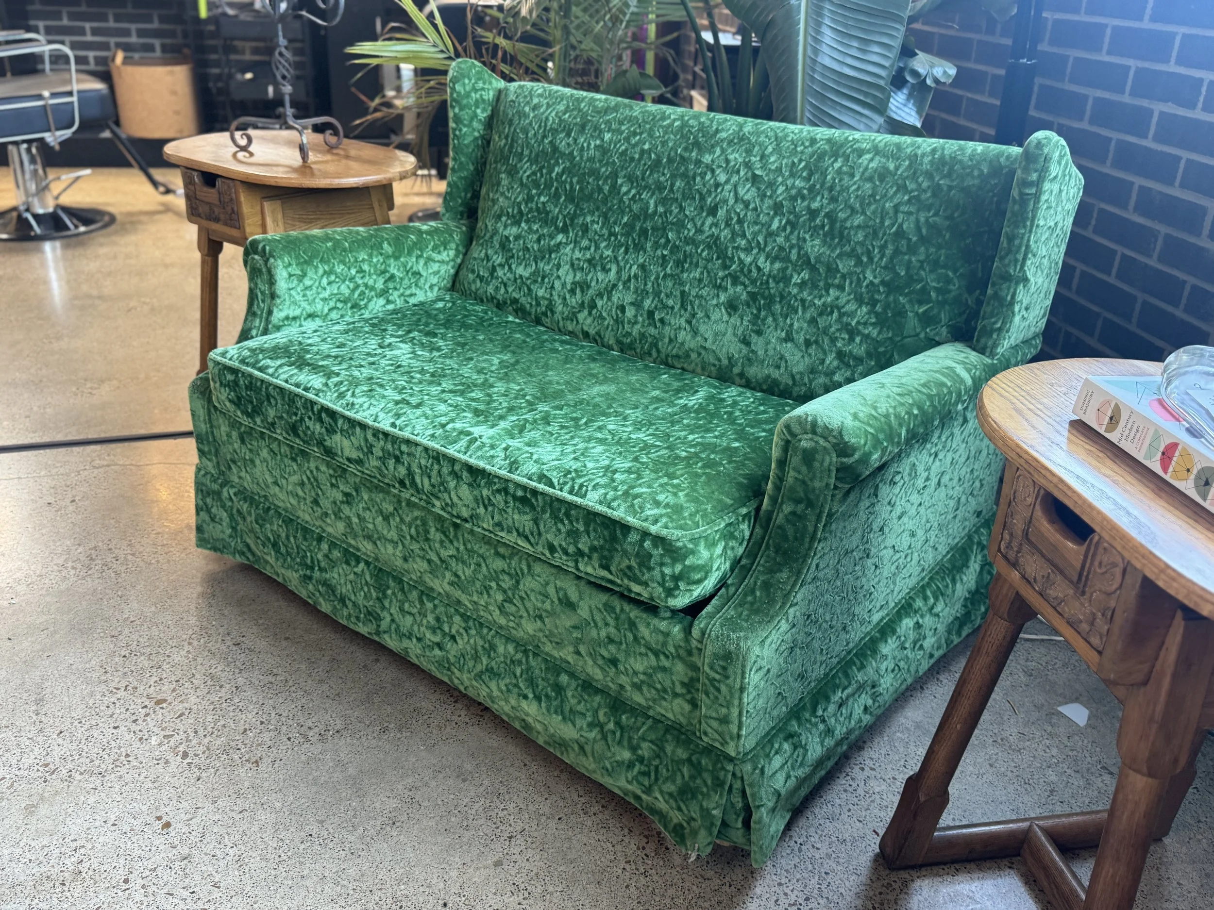 Vintage Green Love Seat Pull Out Sofa