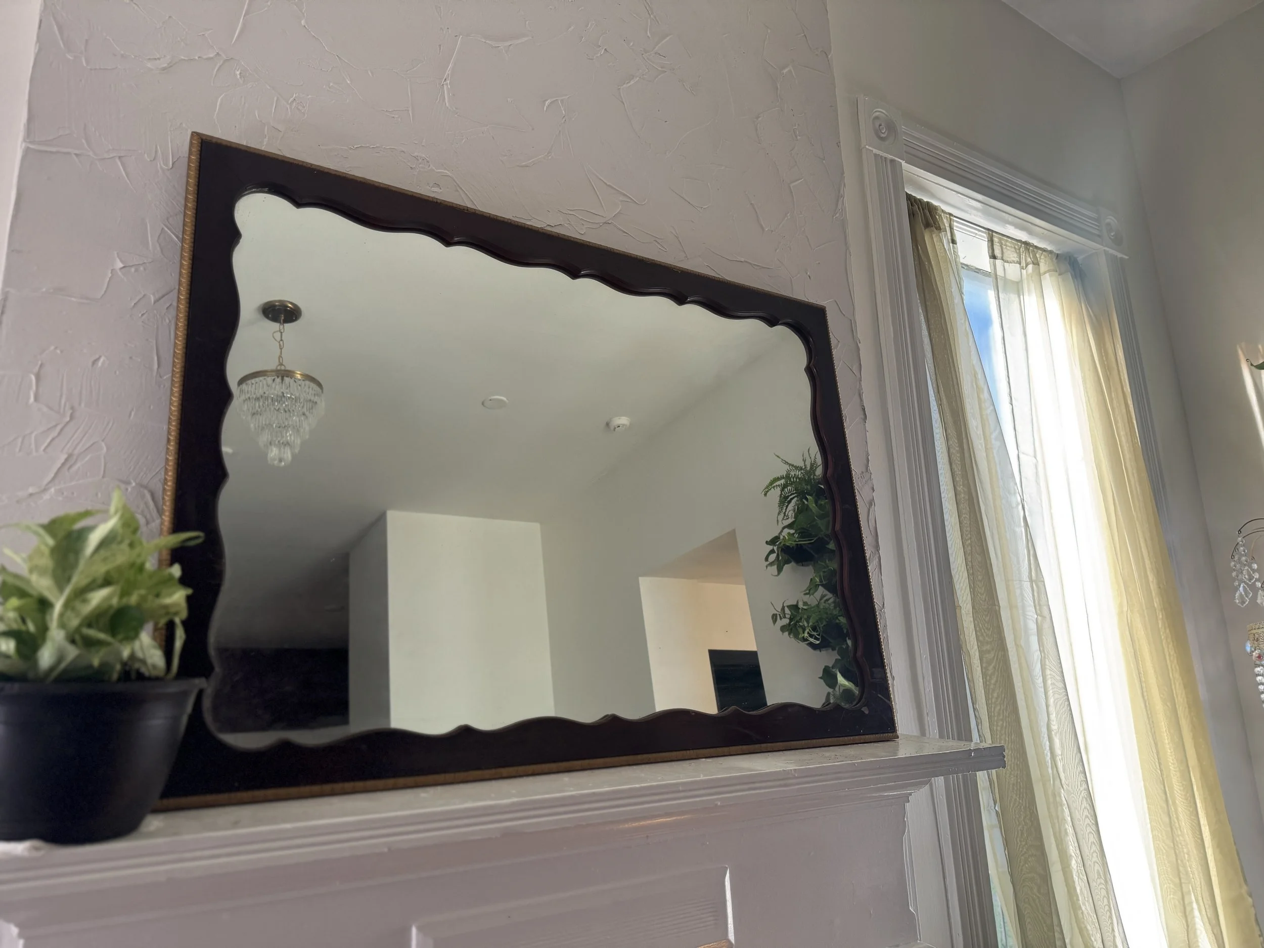 Large Vintage Scallop Edged Wood Mirror