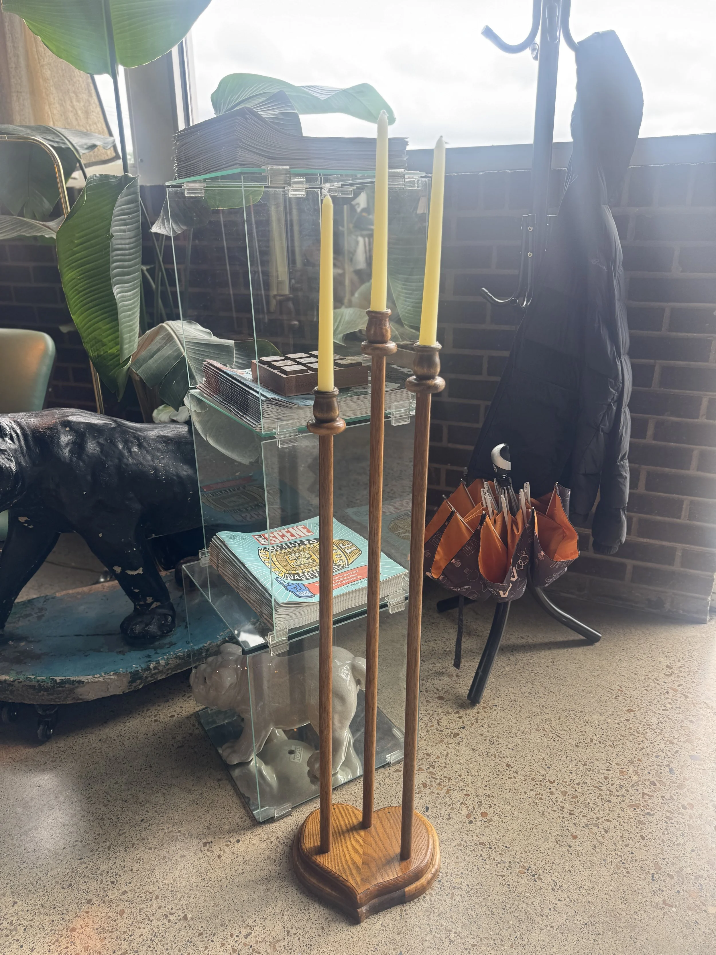 Vintage Wood Heart Based Candelabra