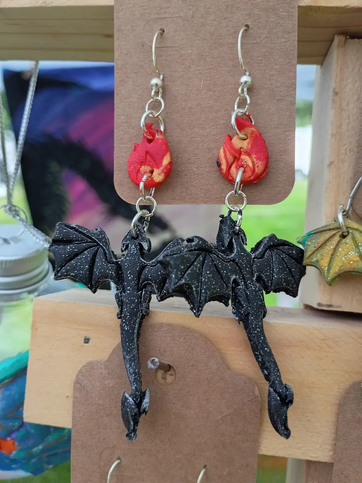 Dragon & fire clay earrings