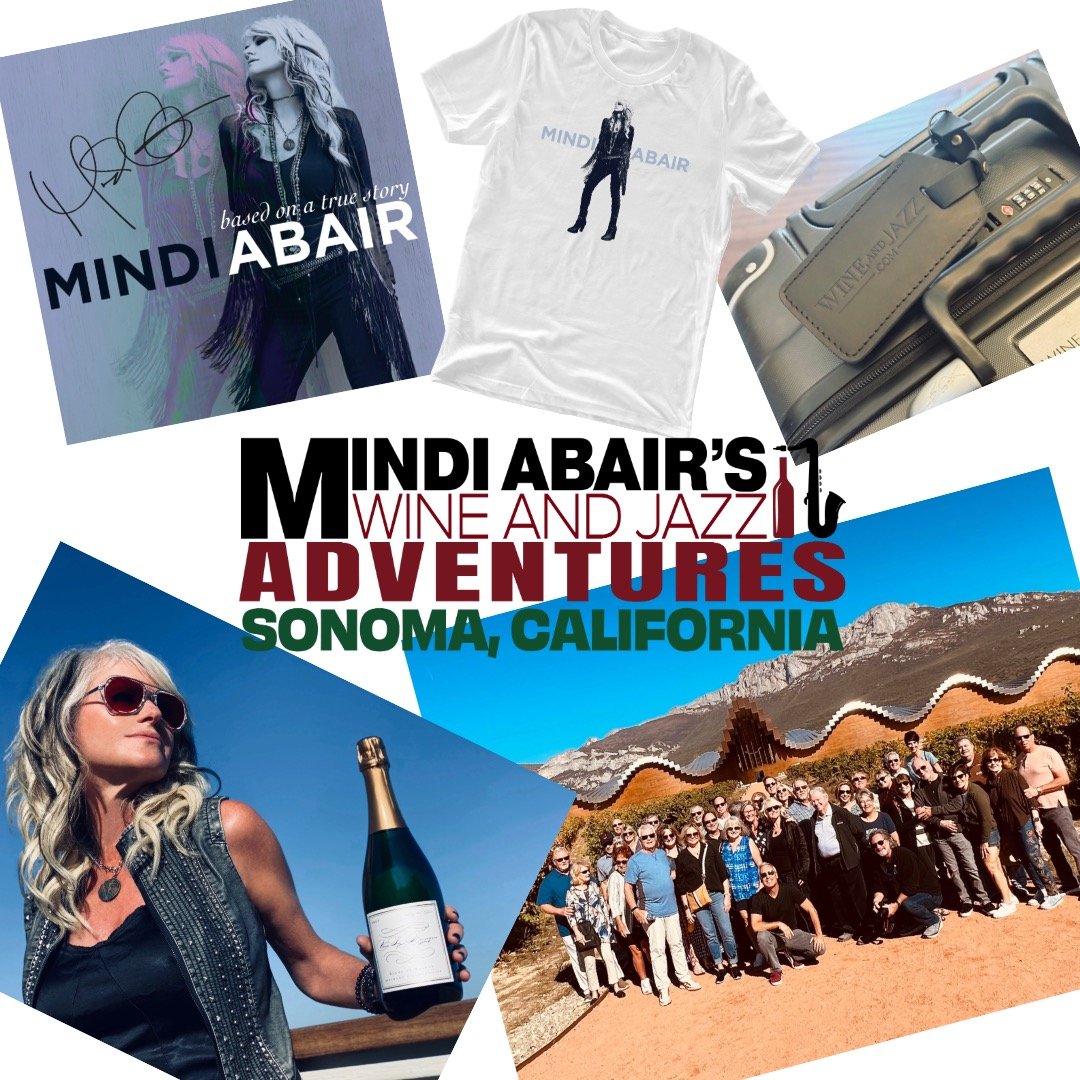 Two Reservations For Mindi Abair’s Wine and Jazz Adventure in Sonoma + A Private Dinner W/Mindi & Eric + 1 Autographed CD + 2 T-Shirts + 1 Bottle Wine + 2 WINEandJAZZ Luggage Tags