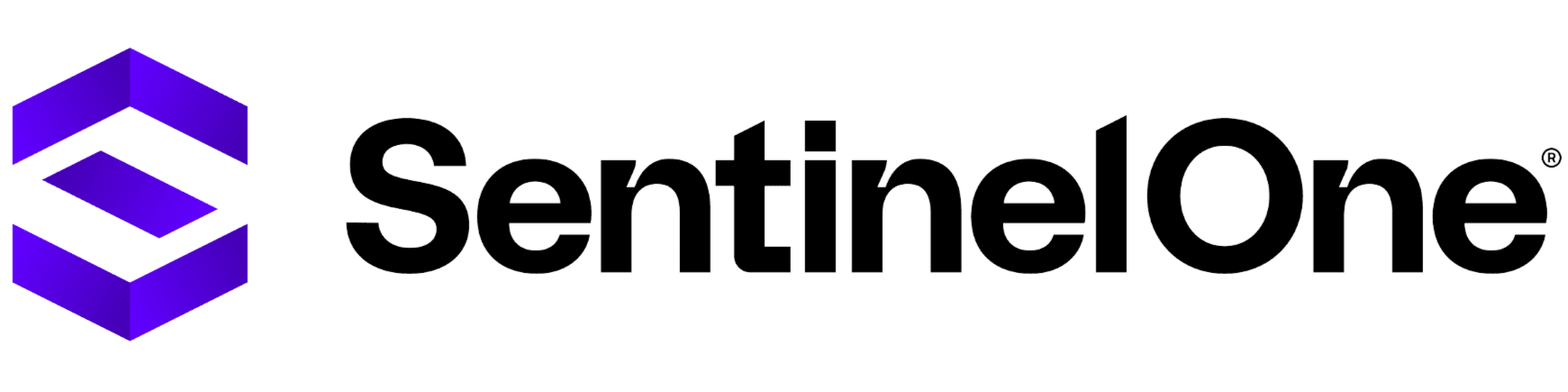 Logo of SentielOne with a purple geometric icon and black text.