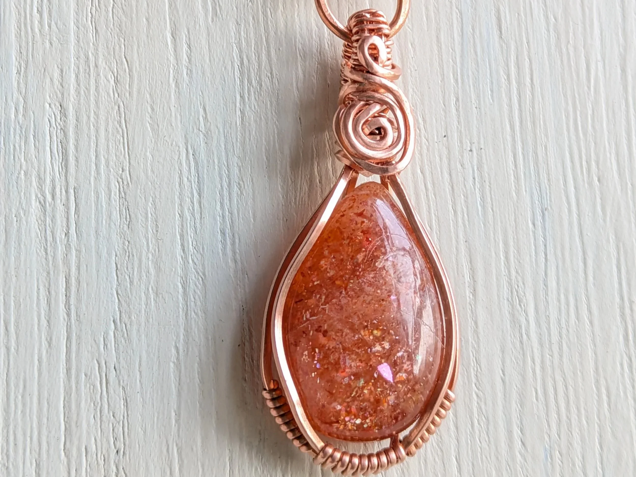 
Sunstone Pendant on Gemstone Beaded Copper Chain