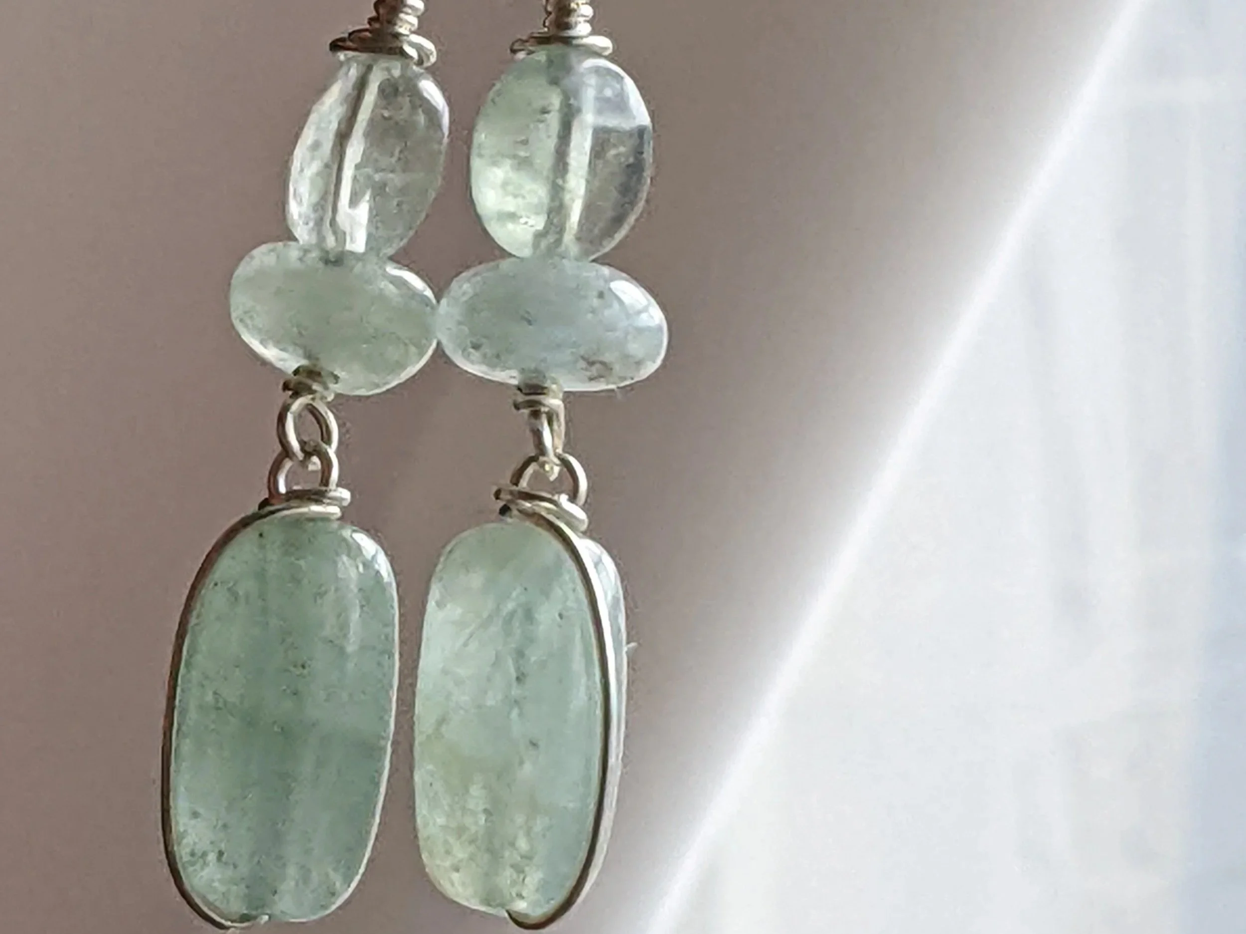 Aquamarine Earrings in Sterling Silver Wire Wrap