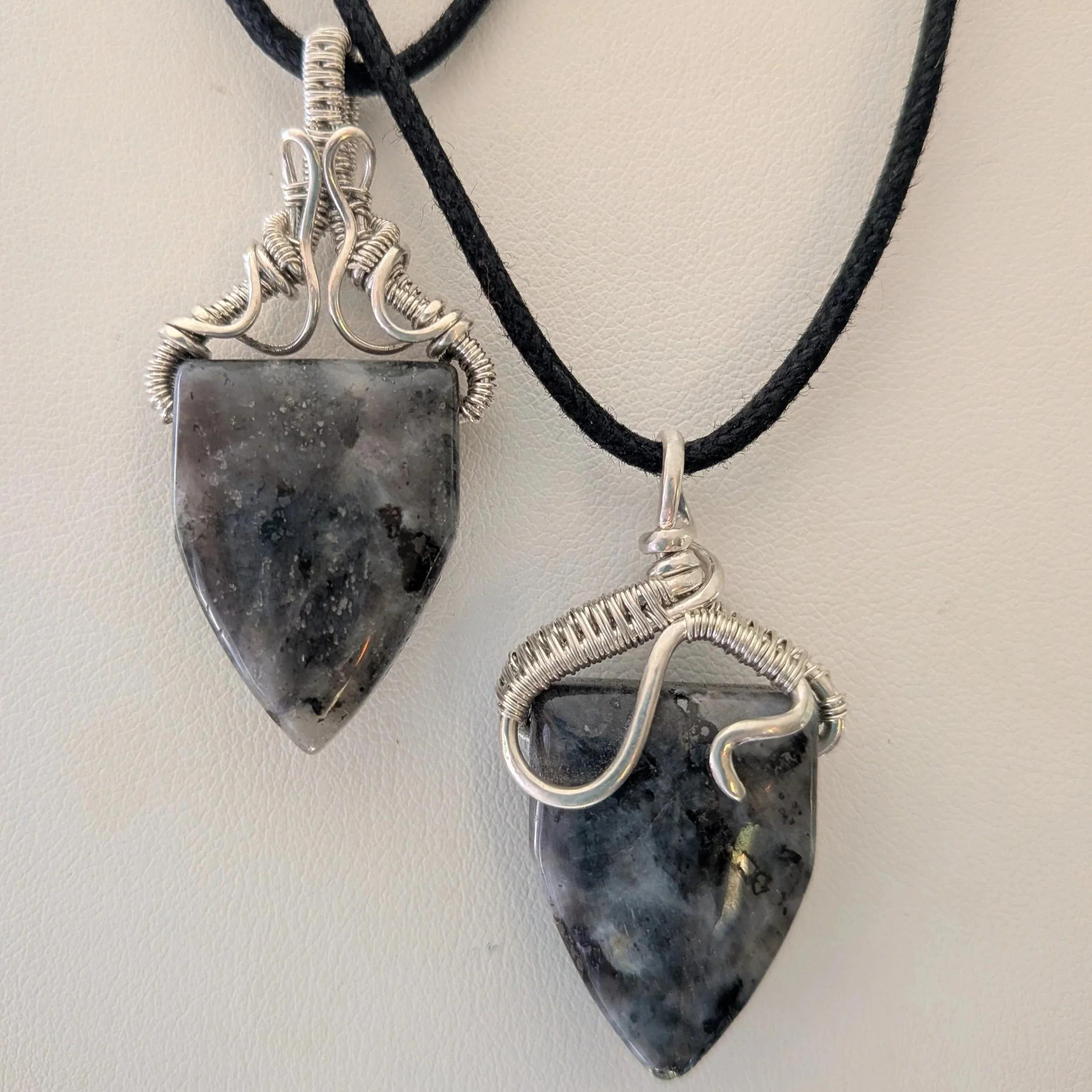 Larvikite Shield His & Hers Couples Pendant Necklace Set