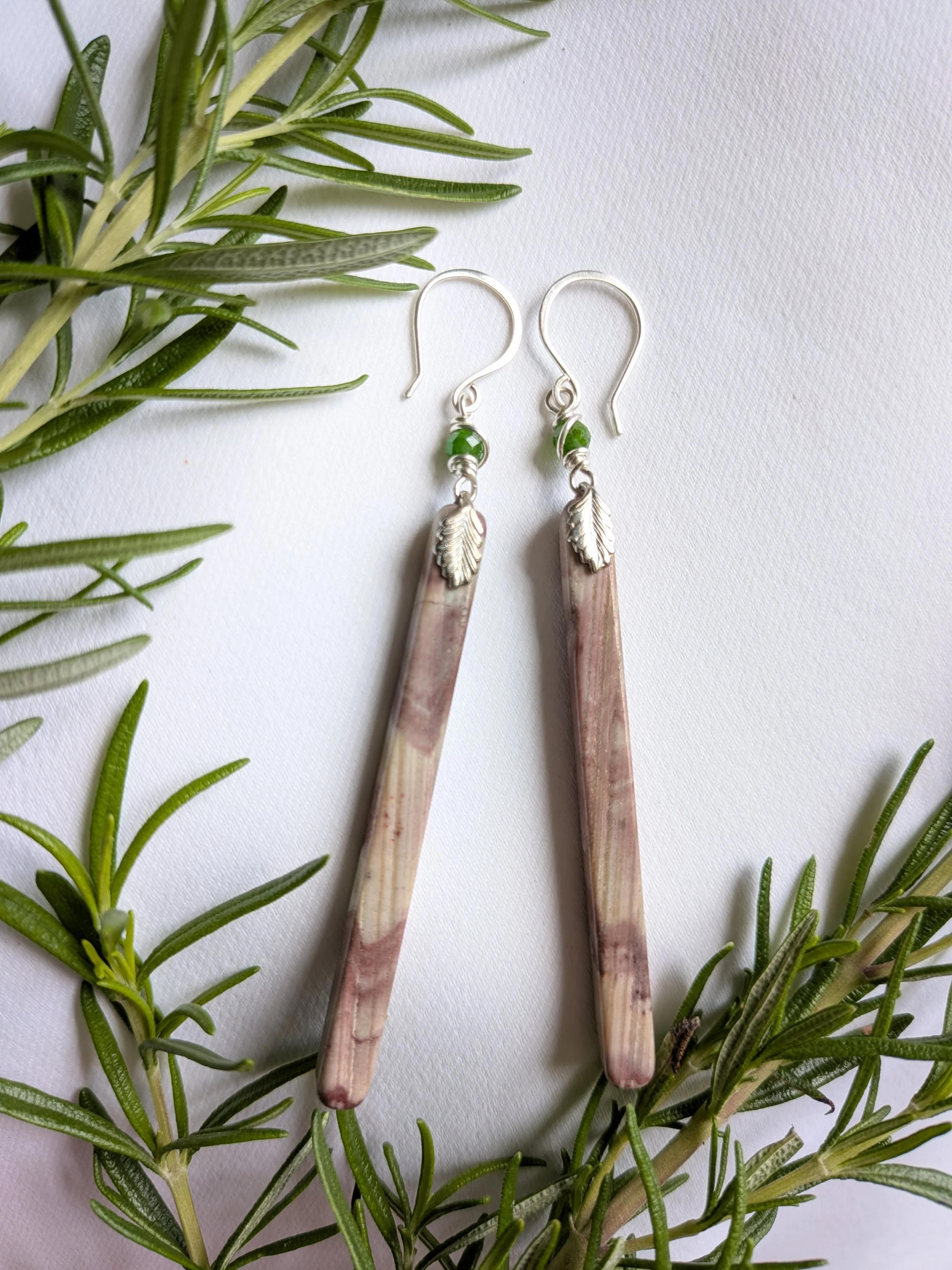 Sleek Jasper Earrings with Chrome Diopside Gems in Sterling Silver