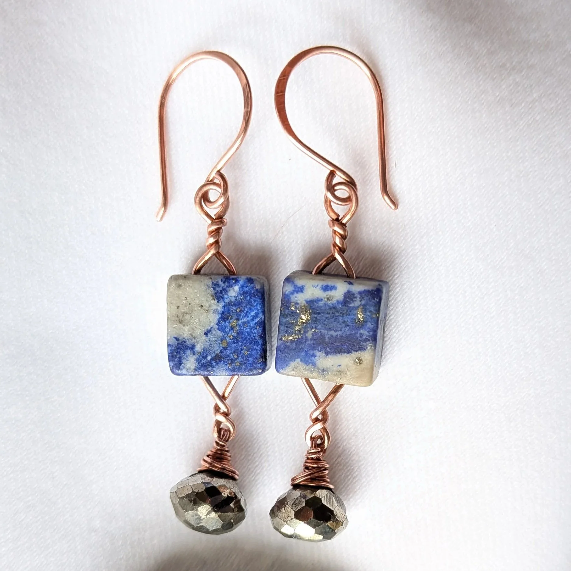 Lapis Lazuli Gemstone Earrings with Sparkling Pyrite Drop Accents