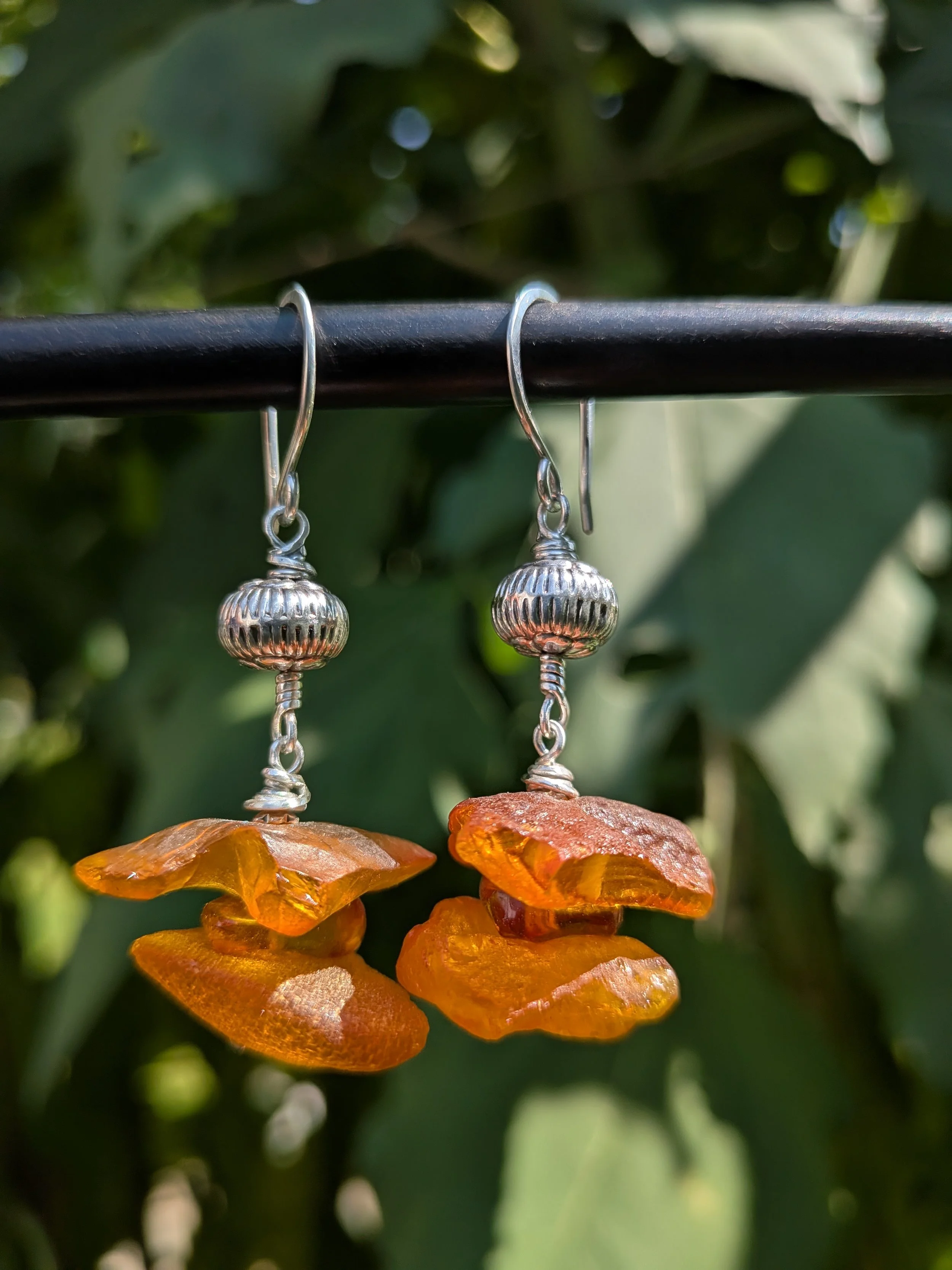 Butterscotch Amber Earrings with Sterling Silver Beads in a Sterling Silver Wrap