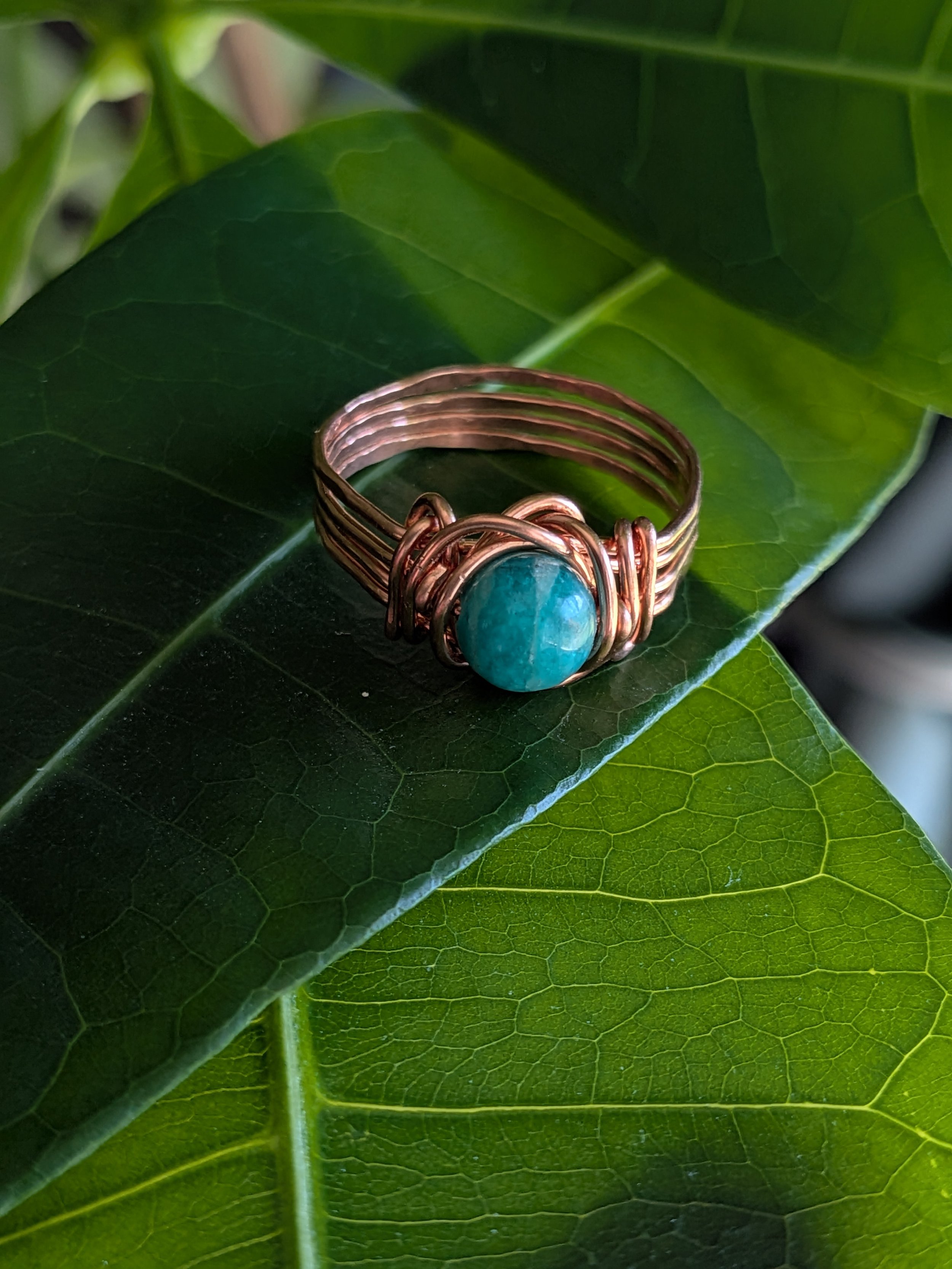 Healing Copper Ring with Amazonite Gemstone