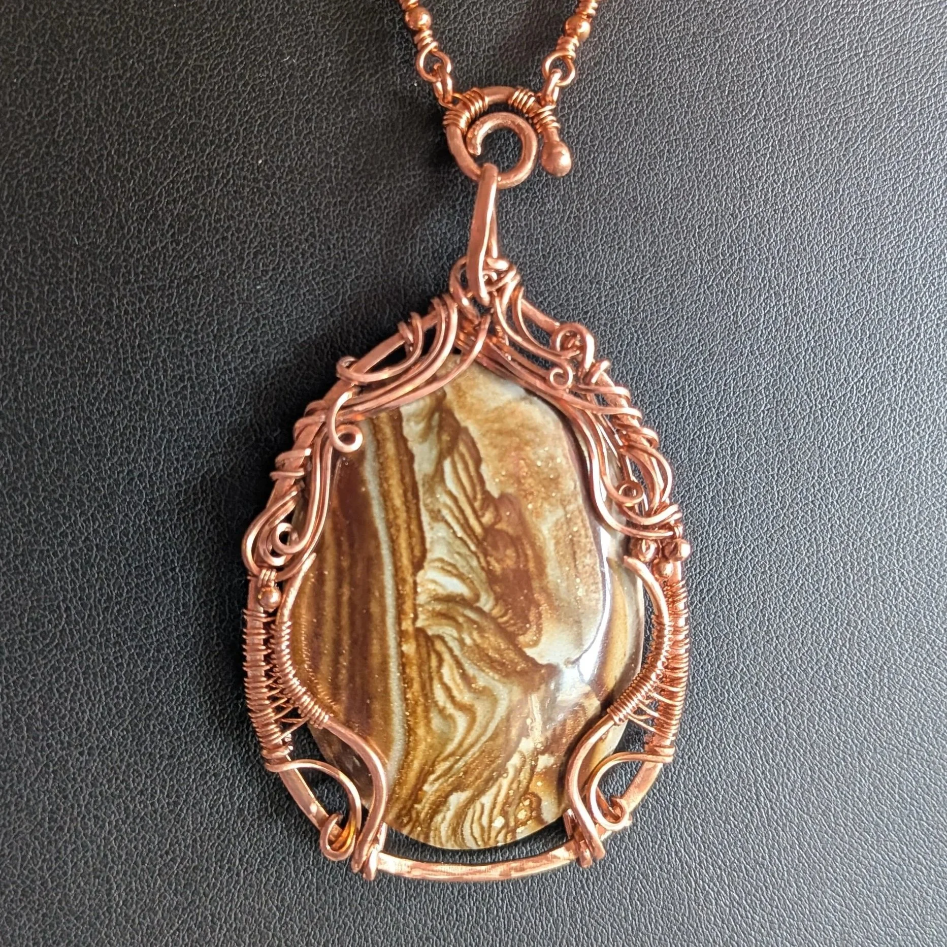 Earthy Scenic Landscape Jasper Copper Statement Pendant on Copper Chain Necklace