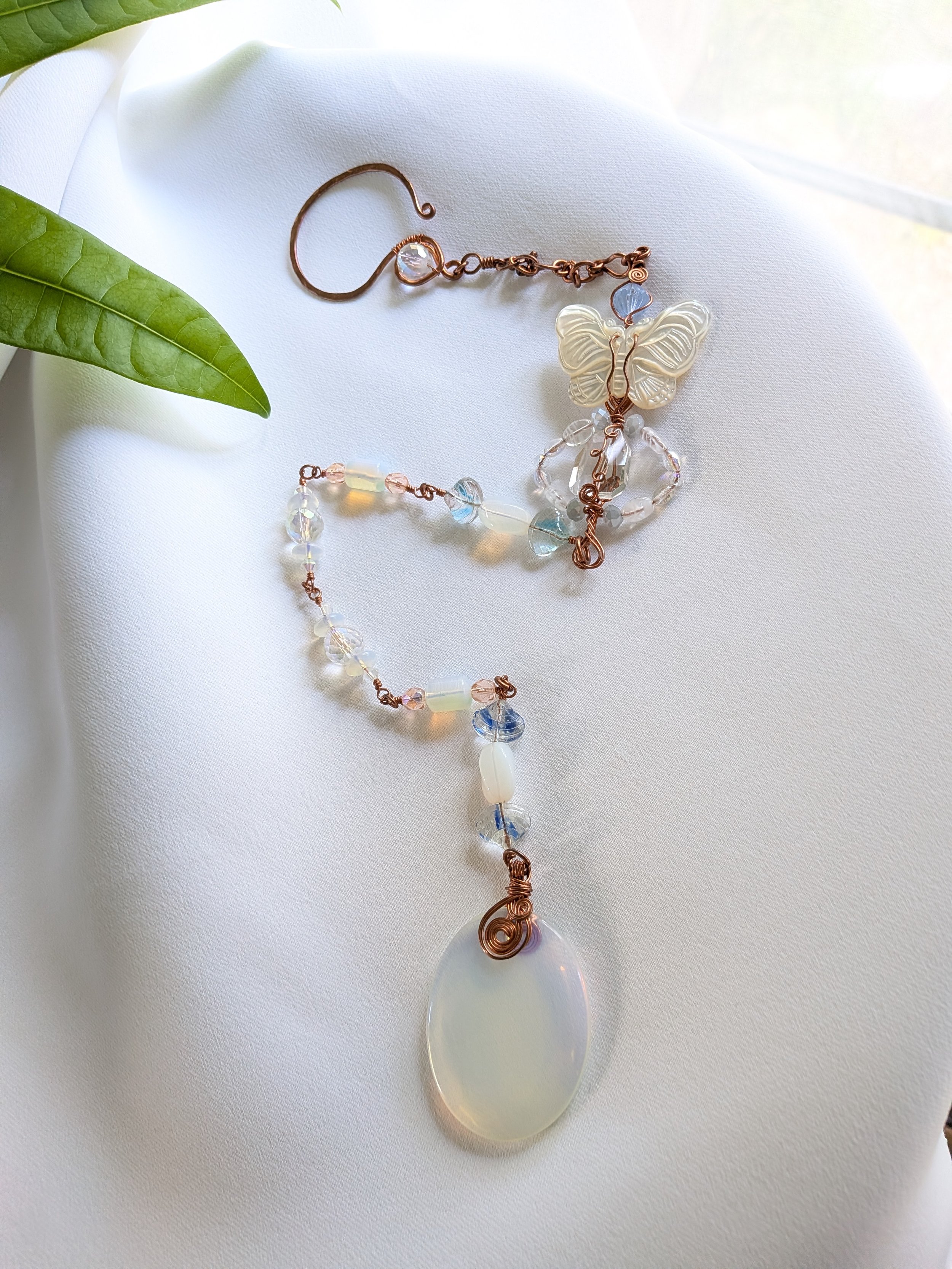 Copper Suncatcher Ornament with Mother of Pearl Butterfly