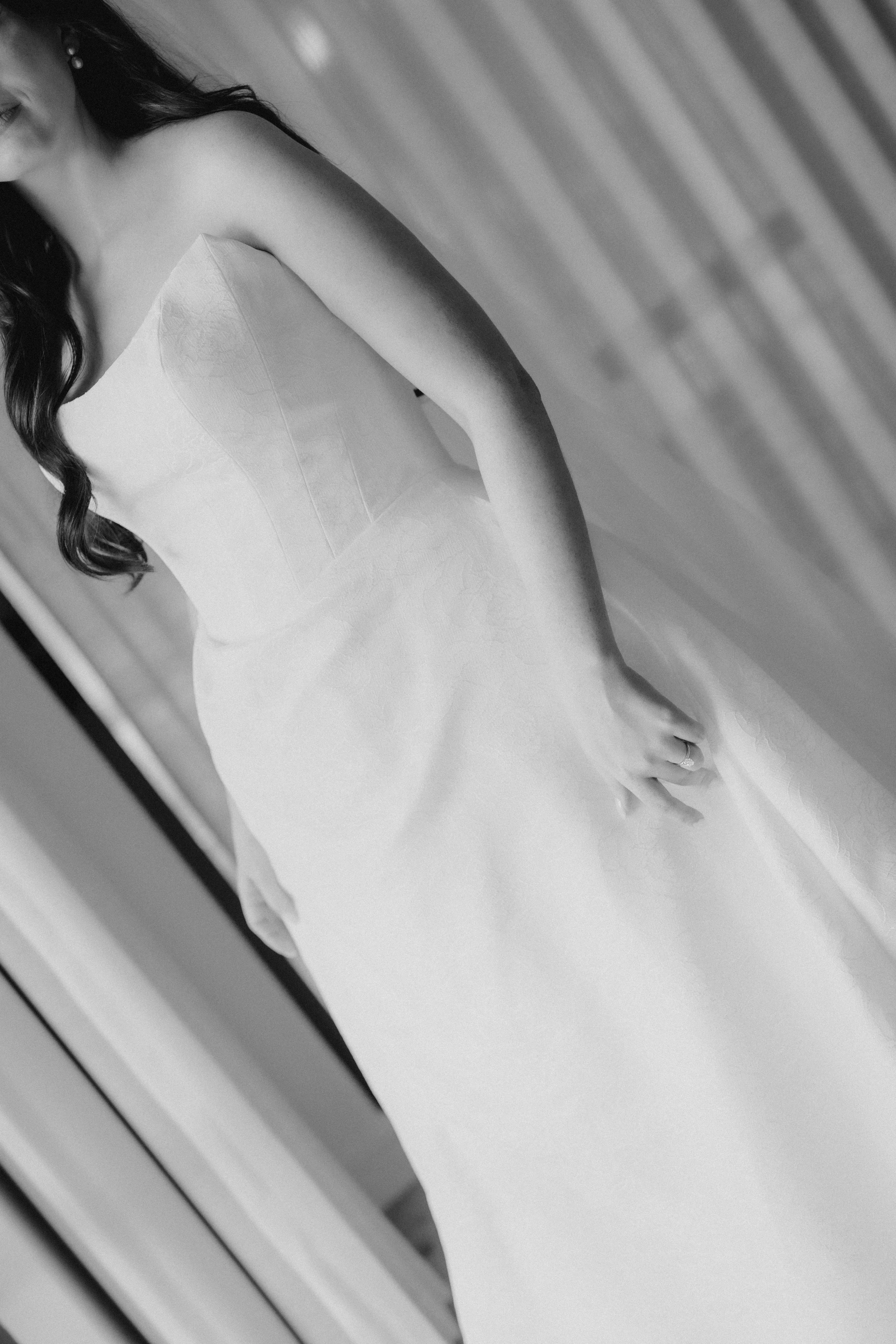 Black and white portrait of bride