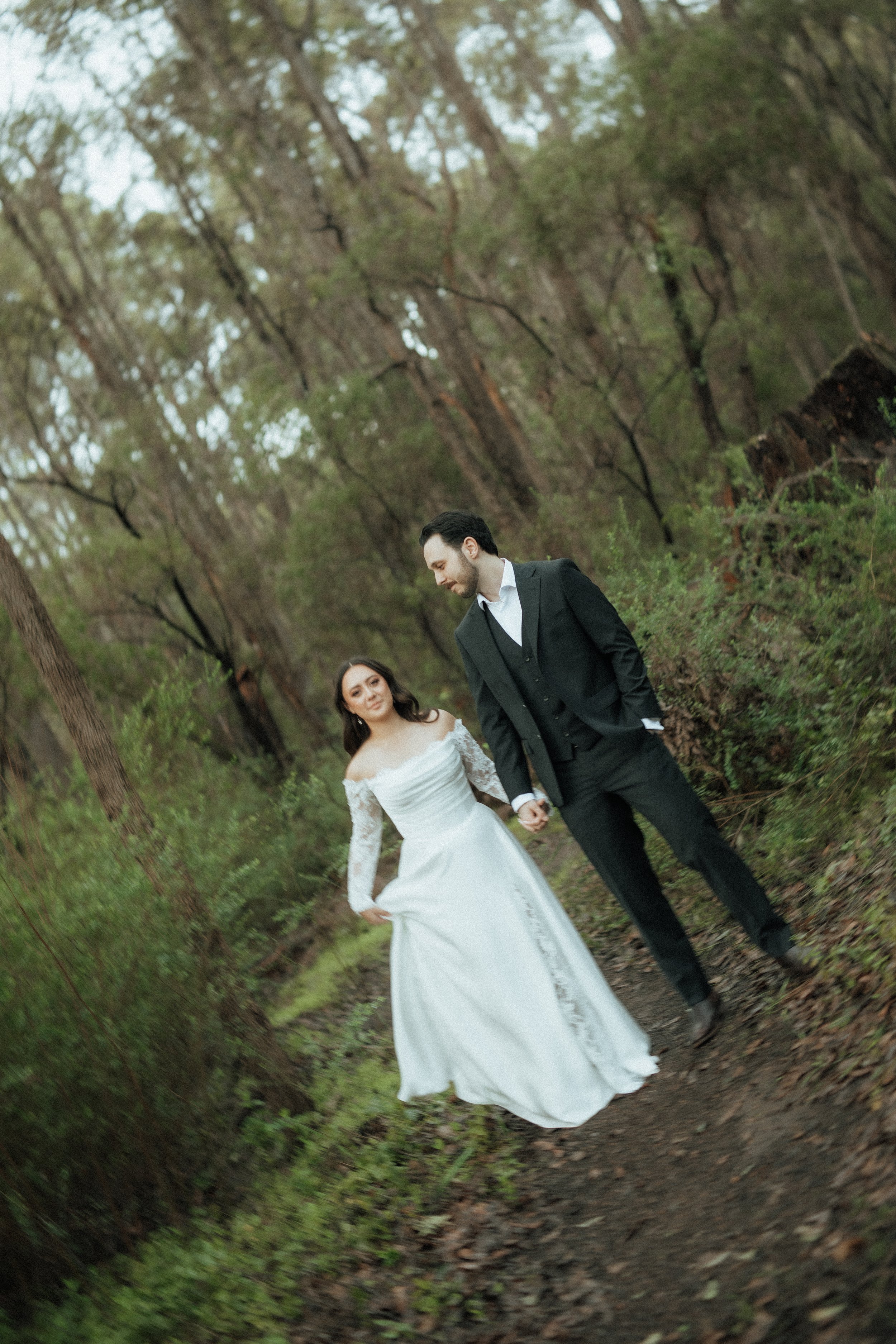 Film photography bride and groom Margaret River forest 