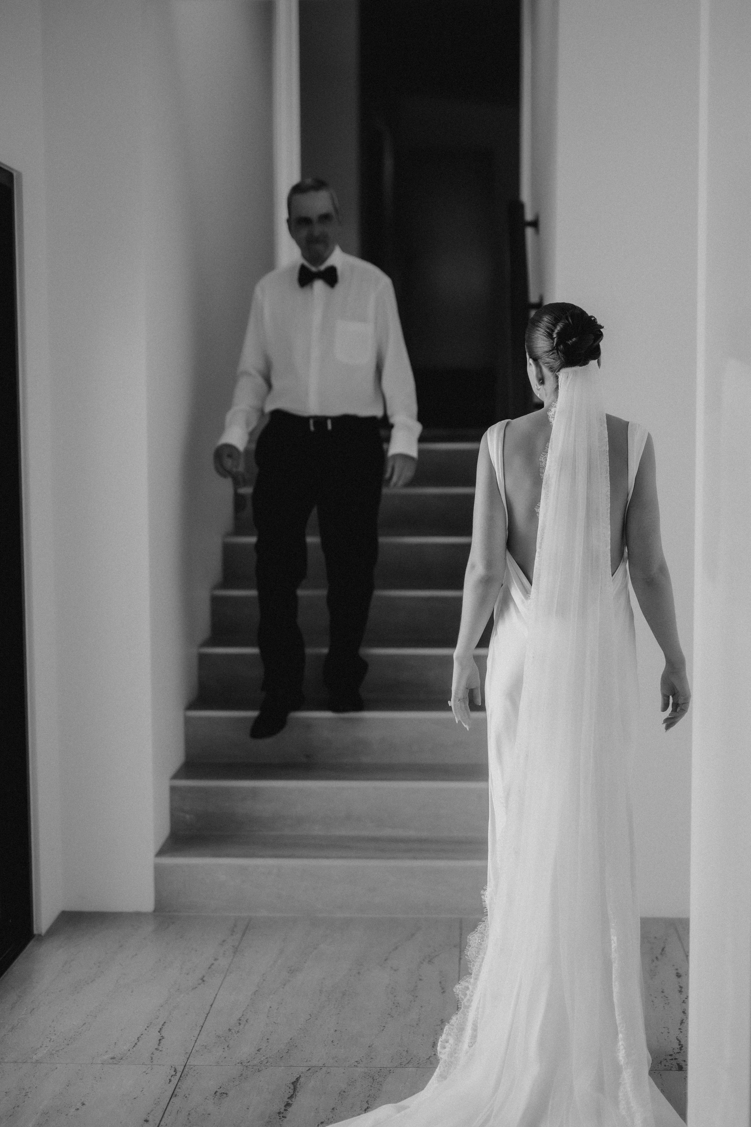 Father and daughter first look before the wedding in Yallingup Western Australia 