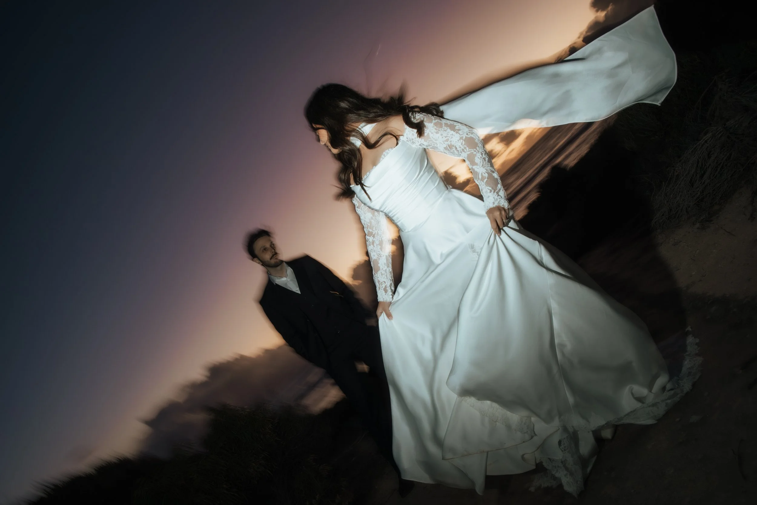 Bride and groom sunset flash photography Yallingup 