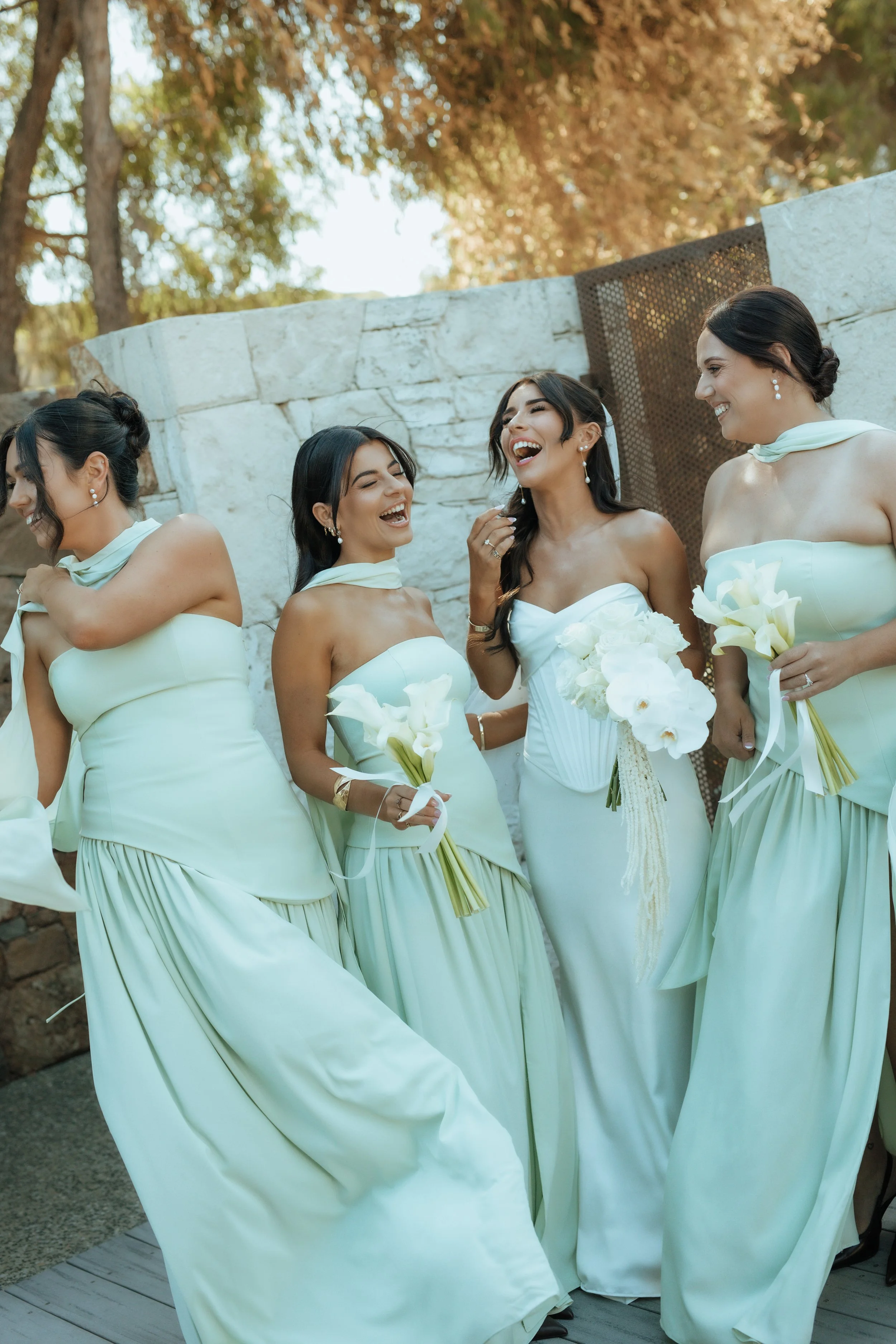 Mint green Bridesmaids dresses with Bride getting ready in Margaret river