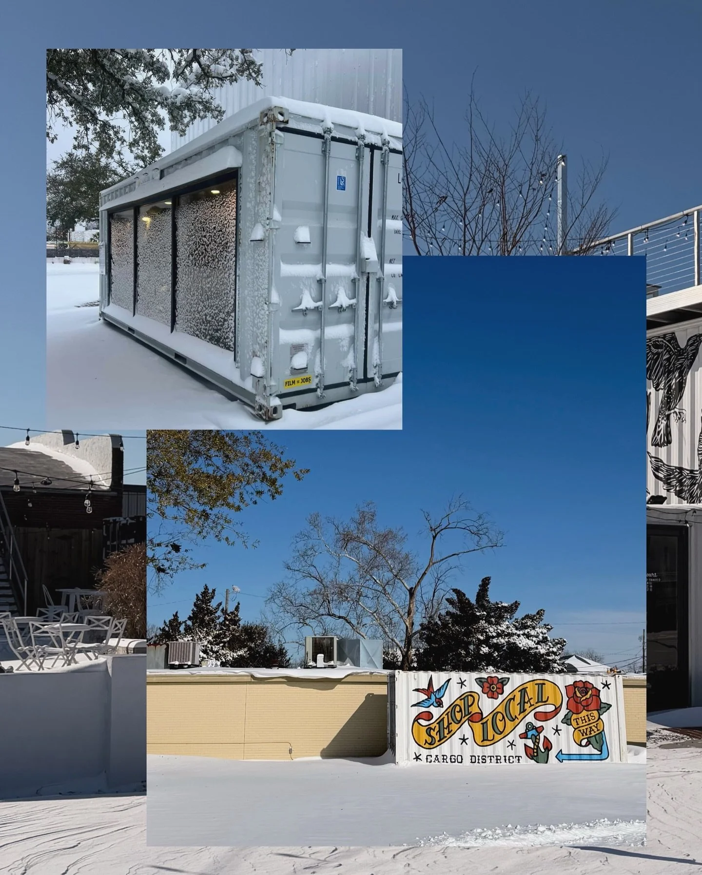 Swipe for more snowy container moments in downtown Wilmington (yes, we know your whole feed is snow, but we couldn&rsquo;t help ourselves). ❄️ 

Photos from @thegreenbeanilm &amp; @kellly_lynnn 

#downtownwilmington #wilmingtonnc #snowday