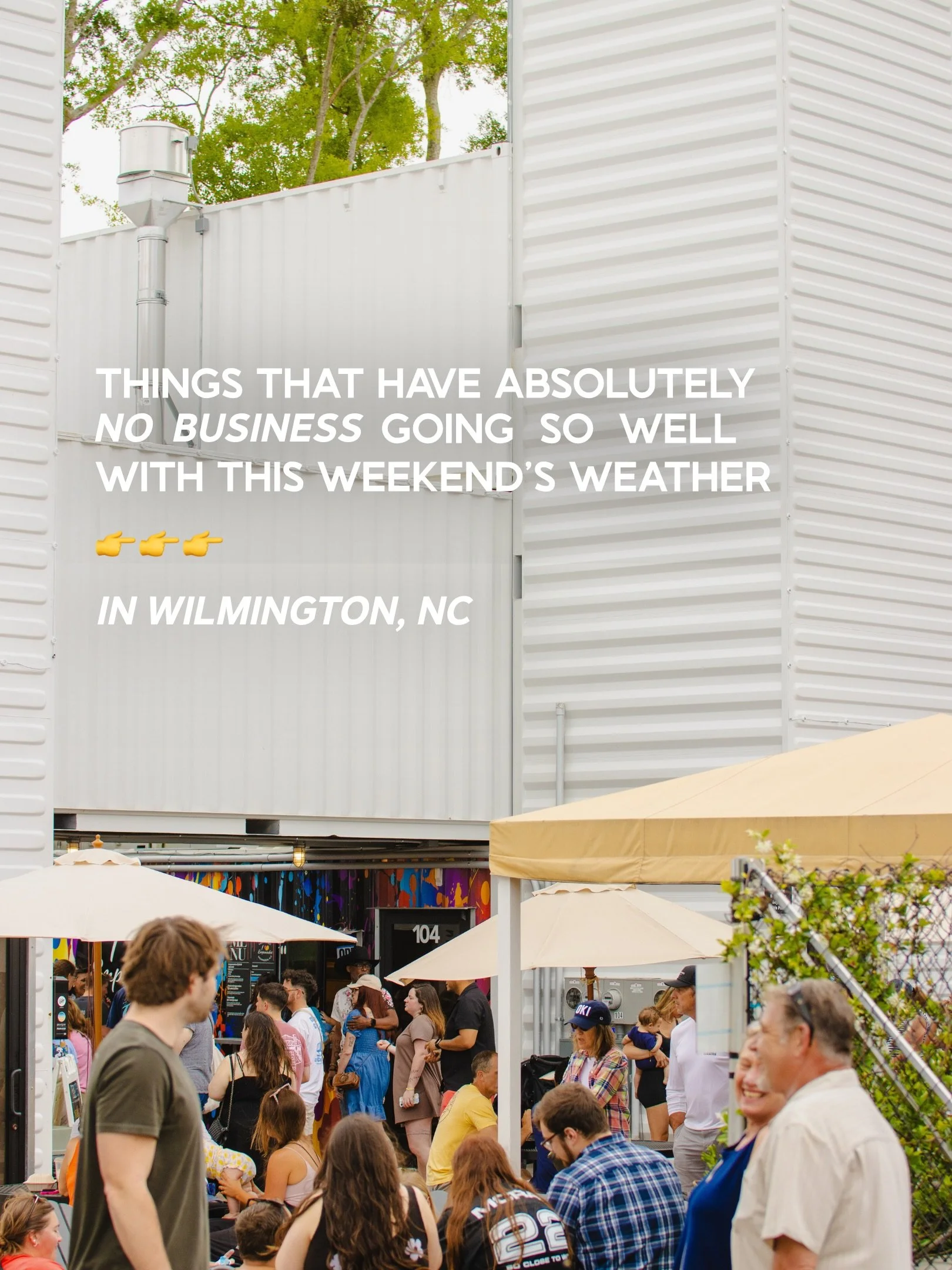 how dare the weather be so perfect this weekend. 

more details on some weekend events happening in The Cargo District👇

🎶 @ncfolkfestival Goes East at @eoddistillery (live music, art, &amp; local vendors): This Saturday, 1p-5p
🪡 Open Studio Sip &