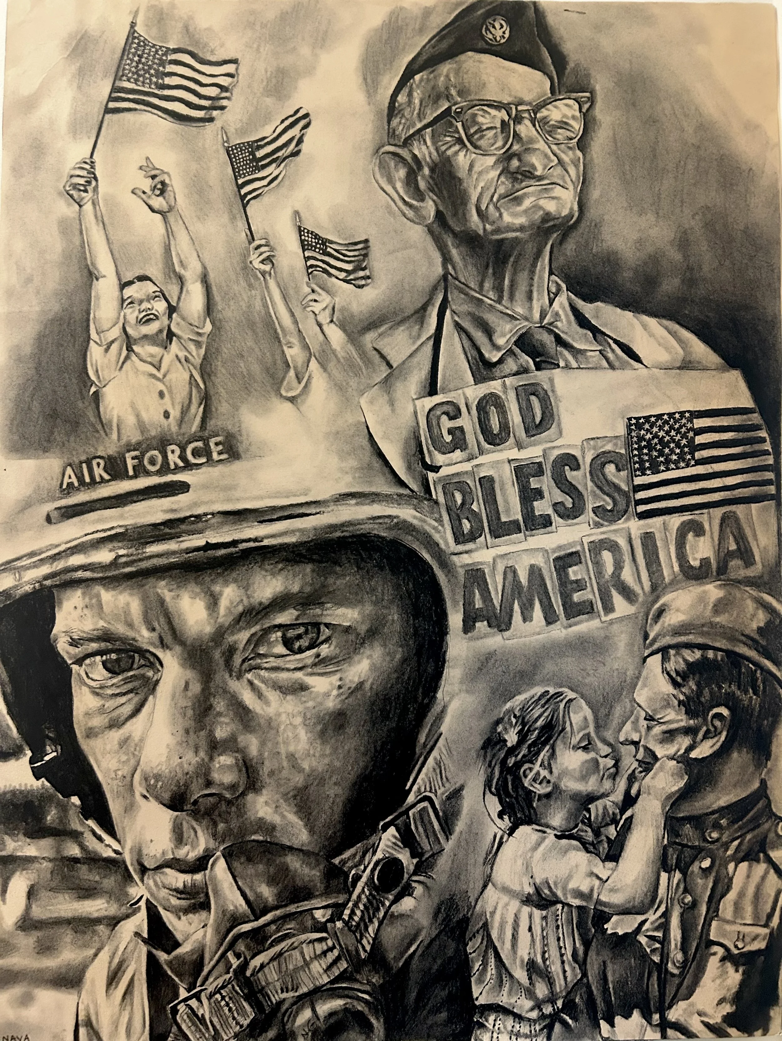 Original charcoal drawing- "God Bless America"