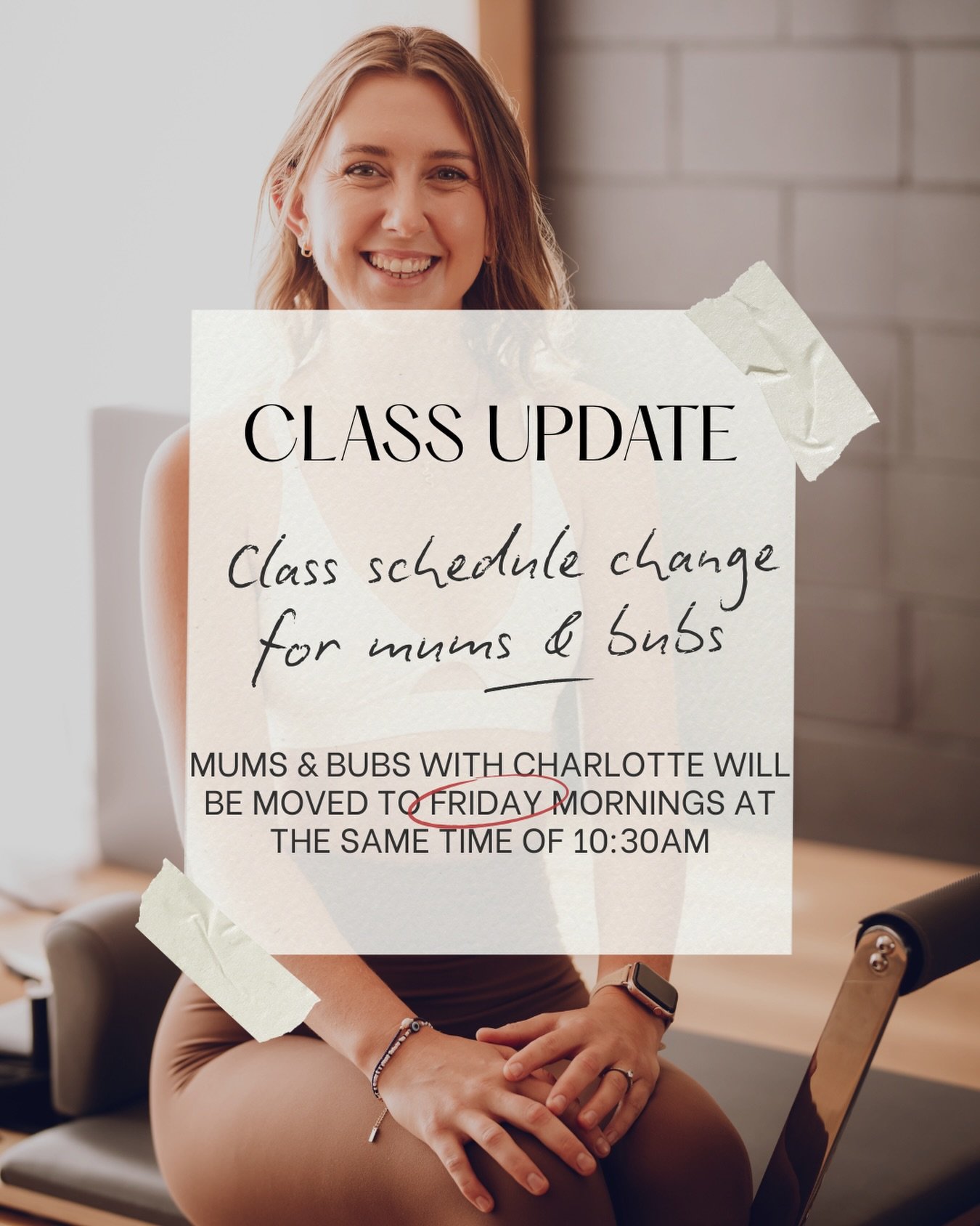 ✨CLASS UPDATE ✨ The same class you know and love &mdash; just a little later in the week

Mums &amp; bubs will now be on Friday mornings at 10:30am, as of next week.

Due to family commitments of our instructors we&rsquo;ve had to have a small change