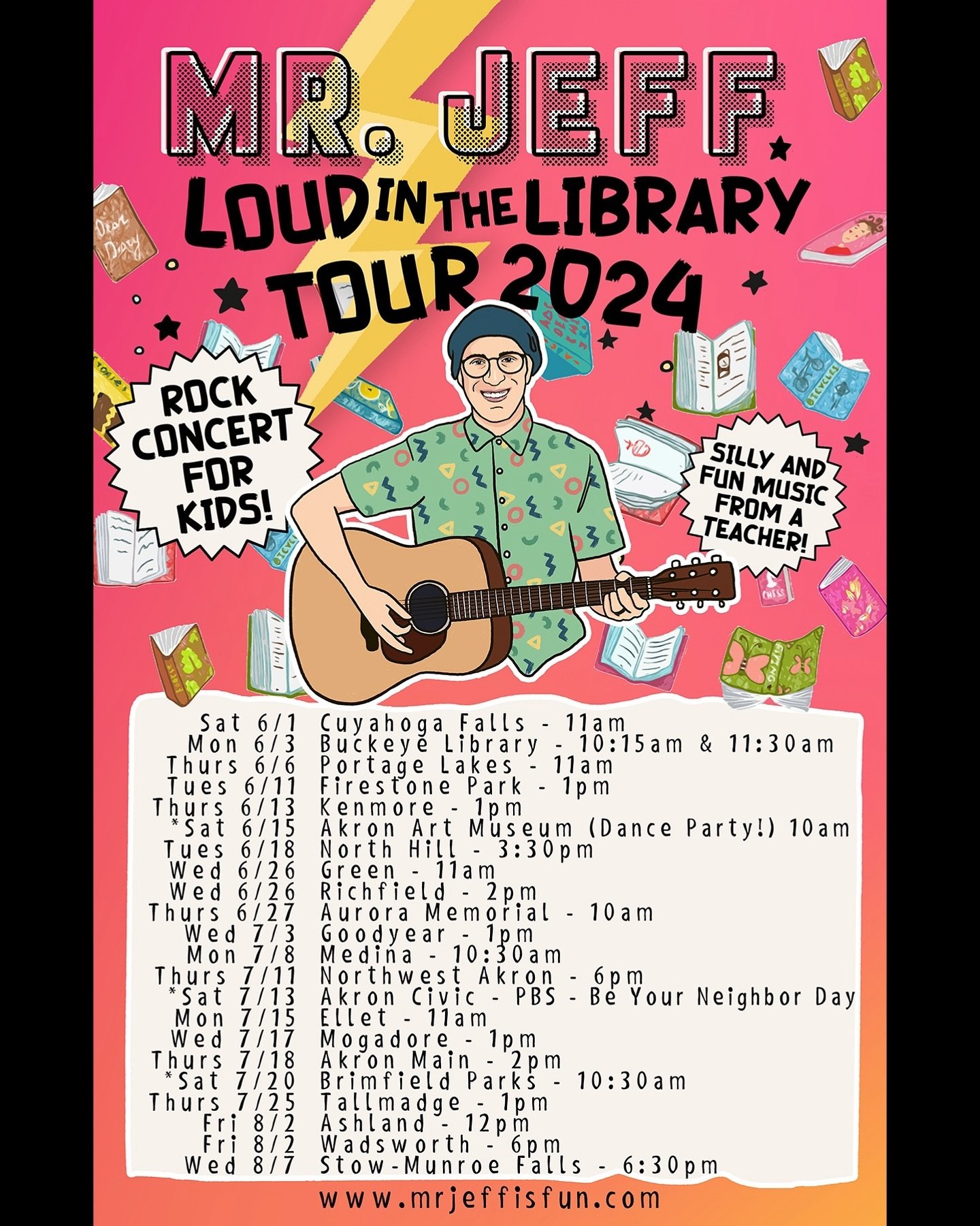 Presenting the Loud In the Library Tour 2024! 📣📚🎸🥁🫶
Twenty two shows! All free! We are working together with all these amazing libraries to encourage kids to READ more and experience their local library&rsquo;s Summer Reading Programs! Before an