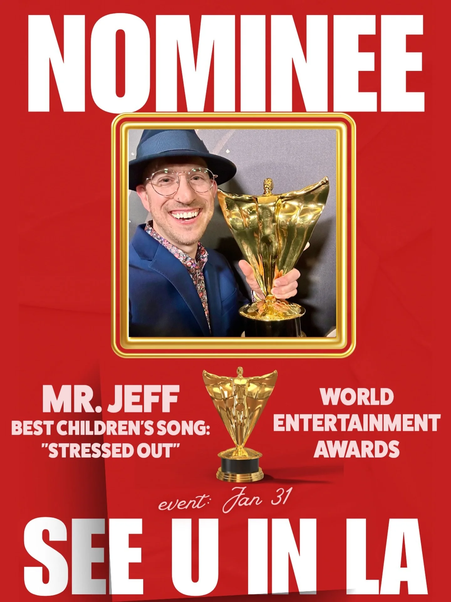 Honored to tell you that my song &ldquo;Stressed Out&rdquo; is nominated for the World Entertainment Award for Best Children&rsquo;s Song! This is a song about regulating your big feelings and realizing that even if you made a mistake by being mean w
