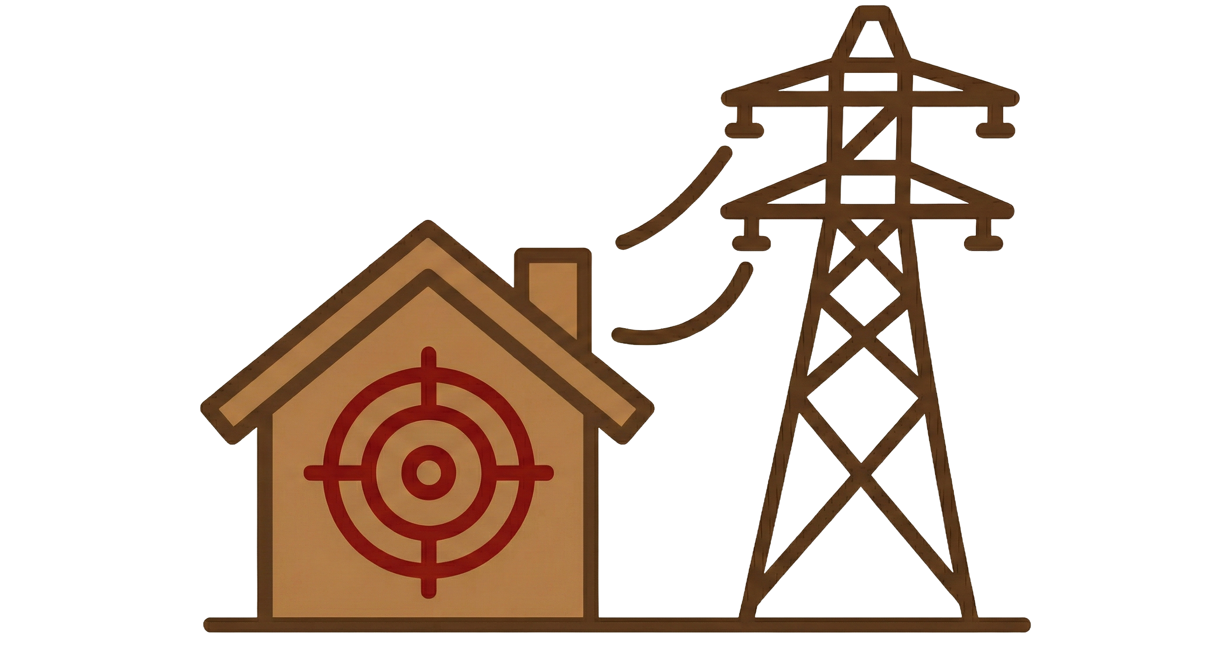 power lines near a home showing danger and a red target on the home