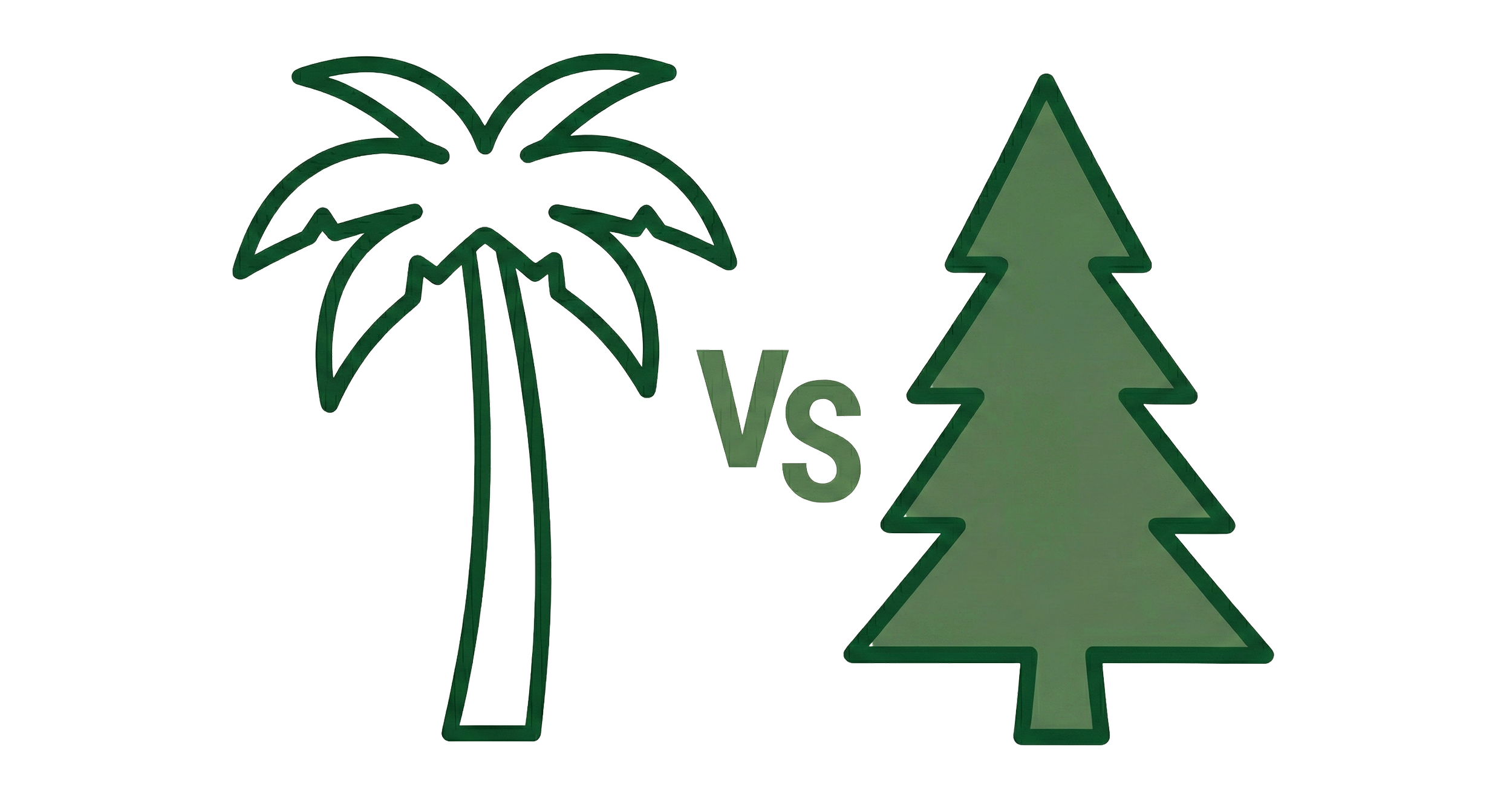 outline of a palm tree and a pine tree showing the biology and weight factor between the two